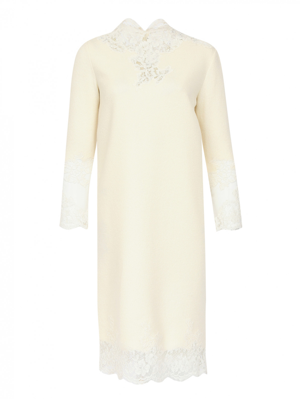 Платье из шерсти, шелка и кашемира с отделкой из кружева Ermanno Scervino  –  Общий вид  – Цвет:  Белый