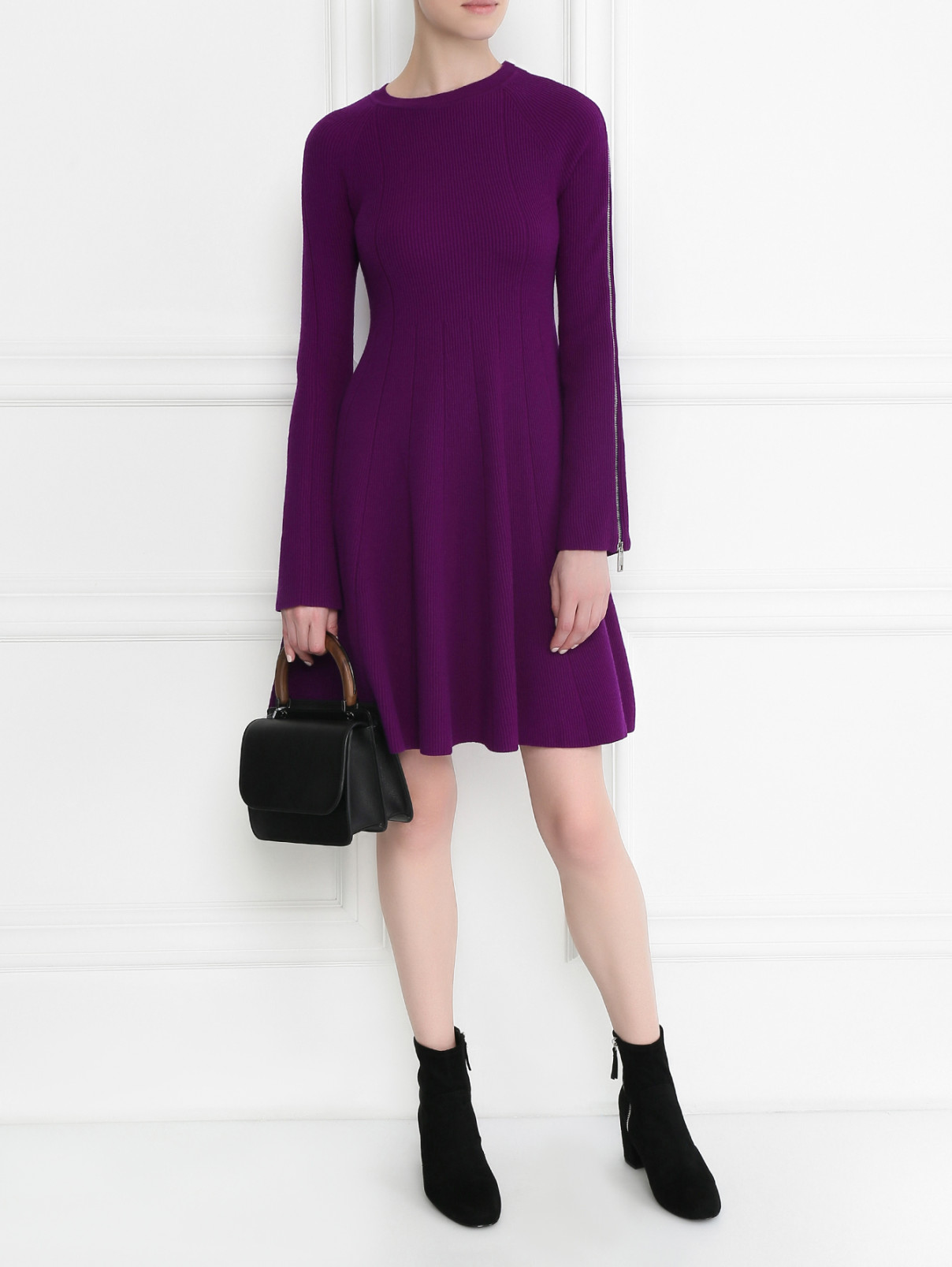 Платье-мини из шерсти расклешенного кроя Sportmax  –  Модель Общий вид  – Цвет:  Фиолетовый