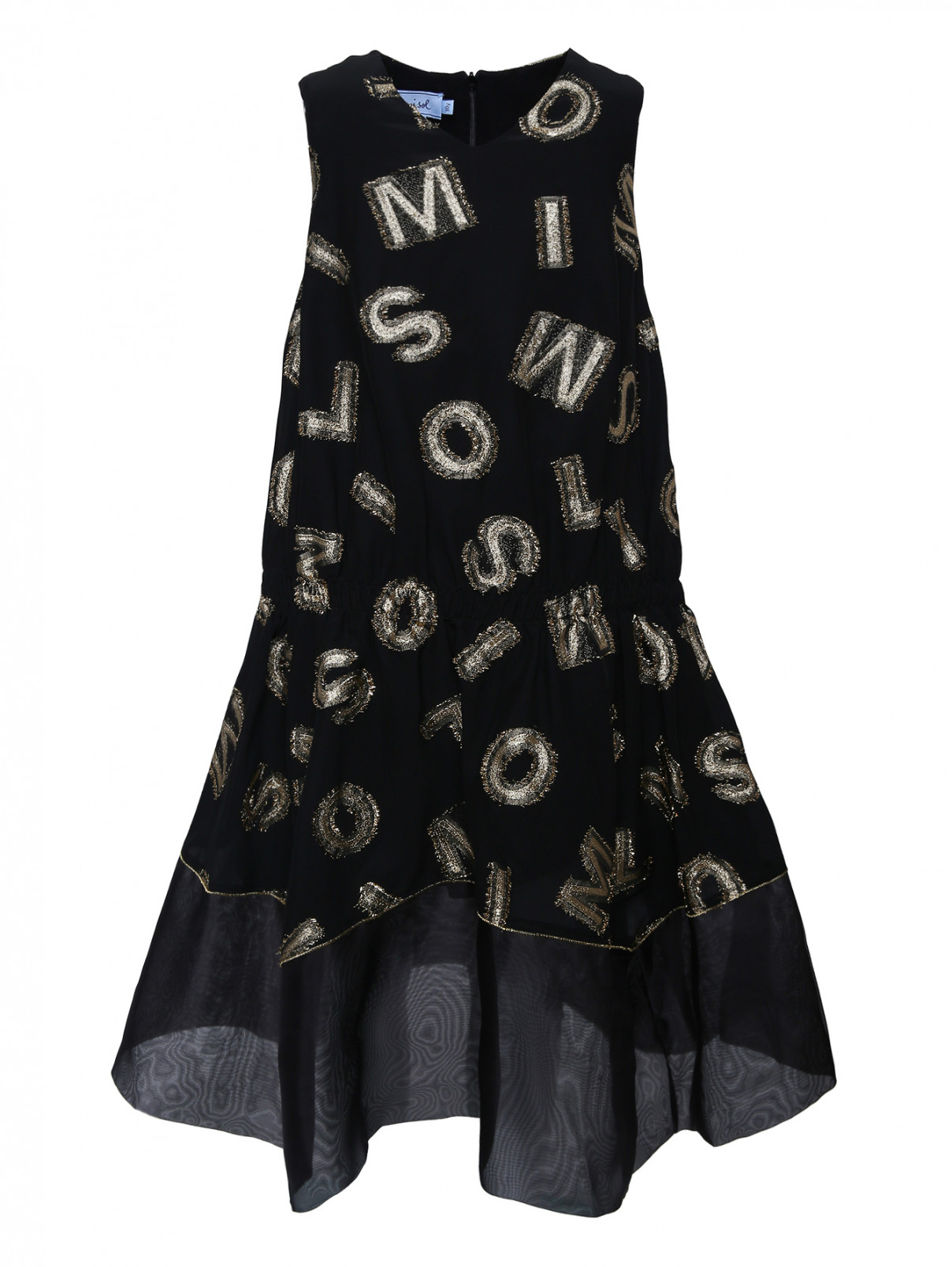 Платье из шелка с аппликацией MiMiSol  –  Общий вид  – Цвет:  Черный