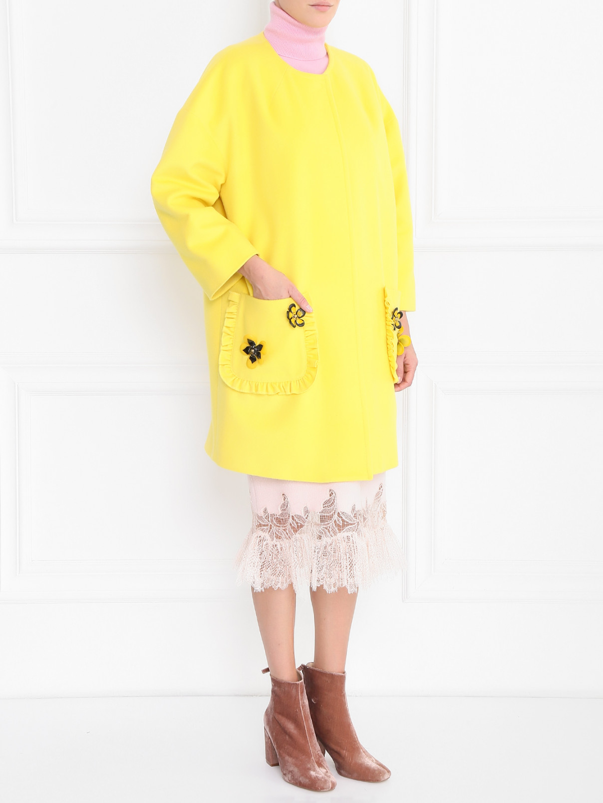 Однобортное пальто из шерсти с декоративными элементами I'M Isola Marras  –  Модель Общий вид  – Цвет:  Желтый