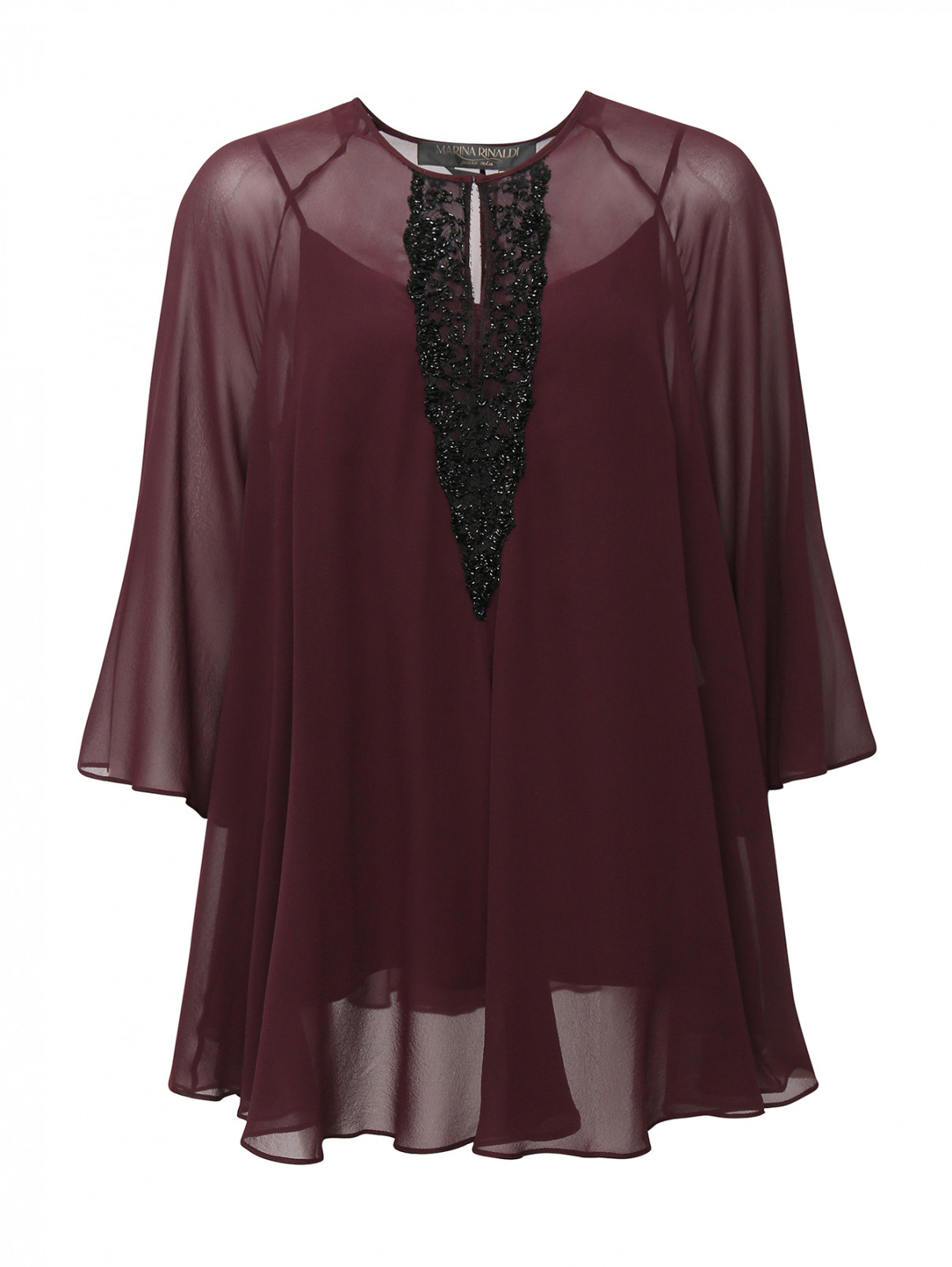 Блуза из шелка декорированная бисером Marina Rinaldi  –  Общий вид  – Цвет:  Фиолетовый