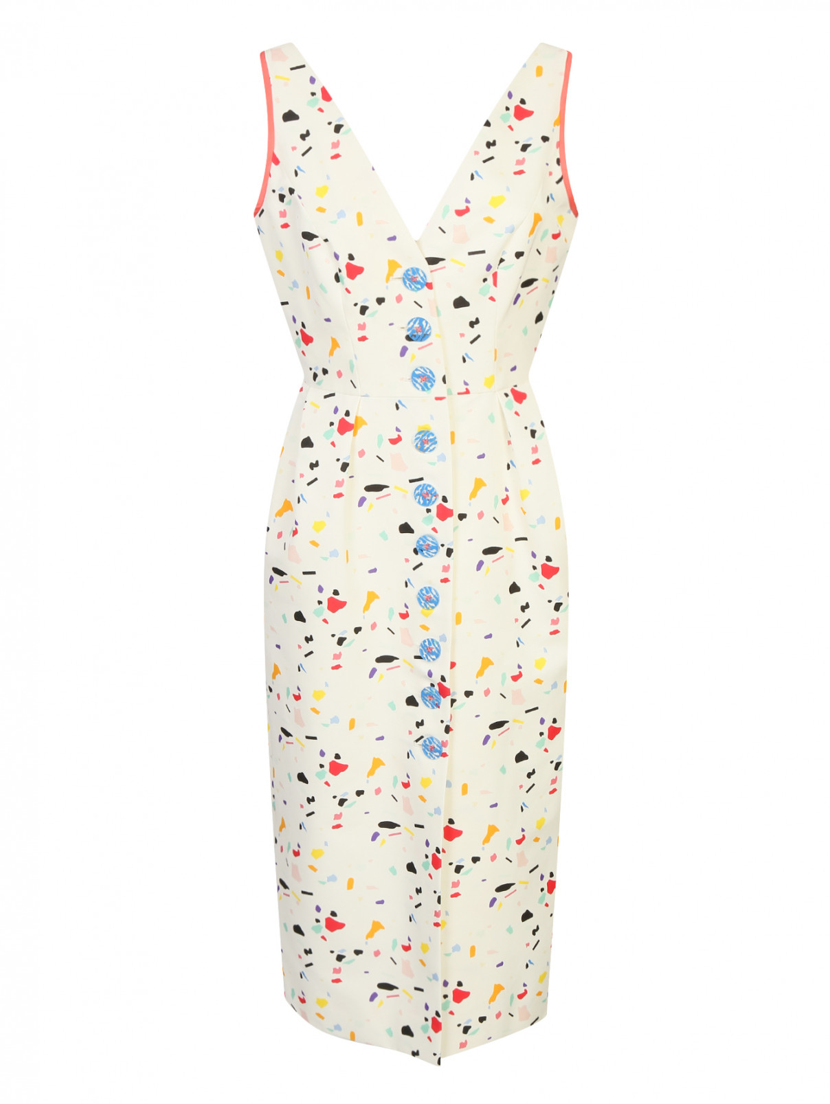 Платье из хлопка без рукавов с узором Carolina Herrera  –  Общий вид  – Цвет:  Белый