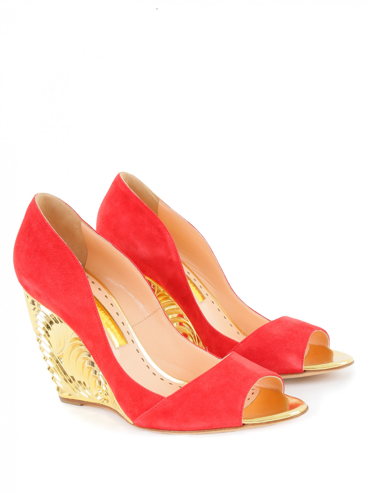 Туфли из замши с декоративным каблуком Rupert Sanderson  –  Общий вид  – Цвет:  Красный