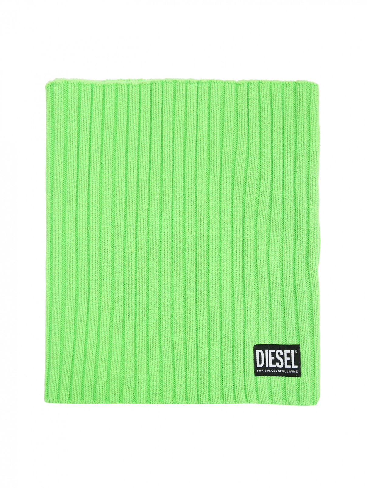 Однотонный шарф-снуд из шерсти и хлопка Diesel  –  Общий вид  – Цвет:  Зеленый