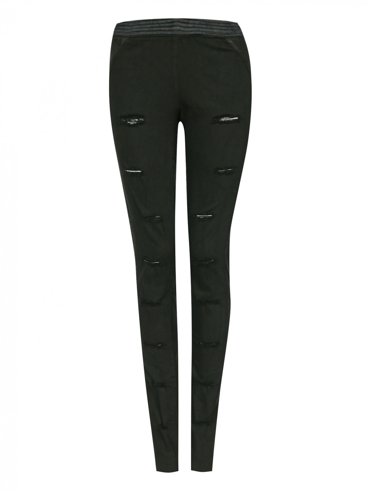 Узкие брюки из хлопка и кожи DROMe  –  Общий вид  – Цвет:  Черный