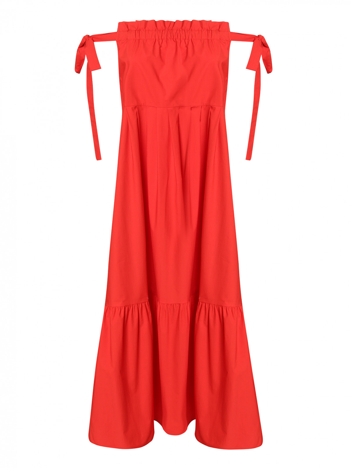 Платье из хлопка с воланом на завязках Weekend Max Mara  –  Общий вид  – Цвет:  Красный