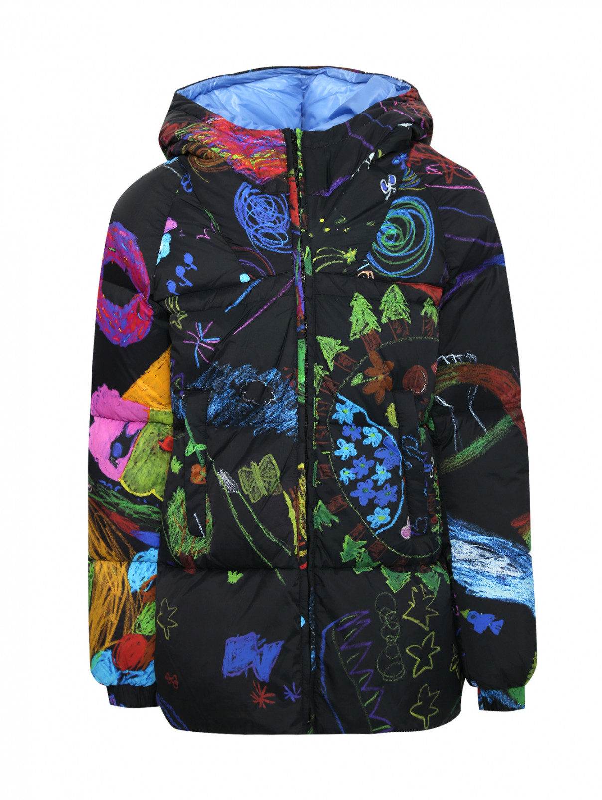 Куртка пуховая с цветным узором MiMiSol  –  Общий вид  – Цвет:  Черный