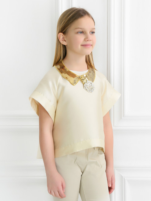 Блуза свободного кроя с воротничком из пайеток MiMiSol - Модель Верх-Низ