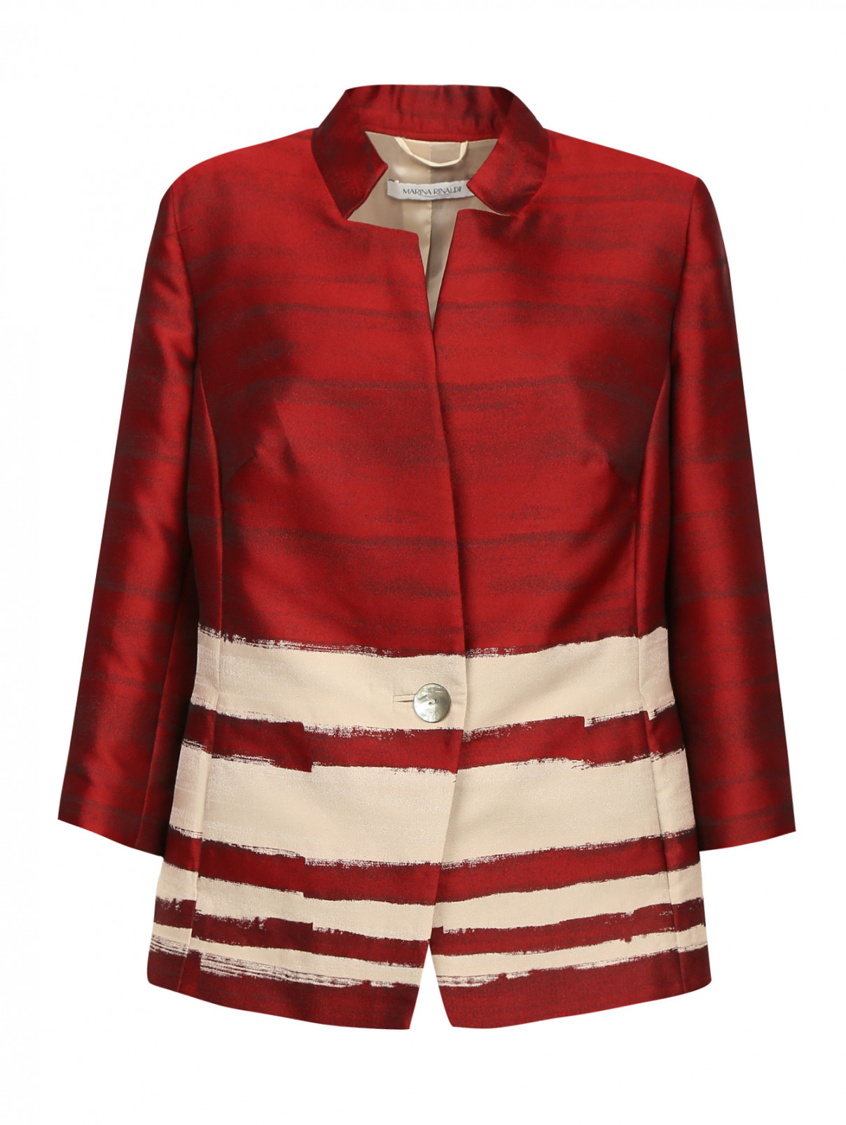 Однобортный жакет с узором с боковыми карманами Marina Rinaldi  –  Общий вид  – Цвет:  Красный