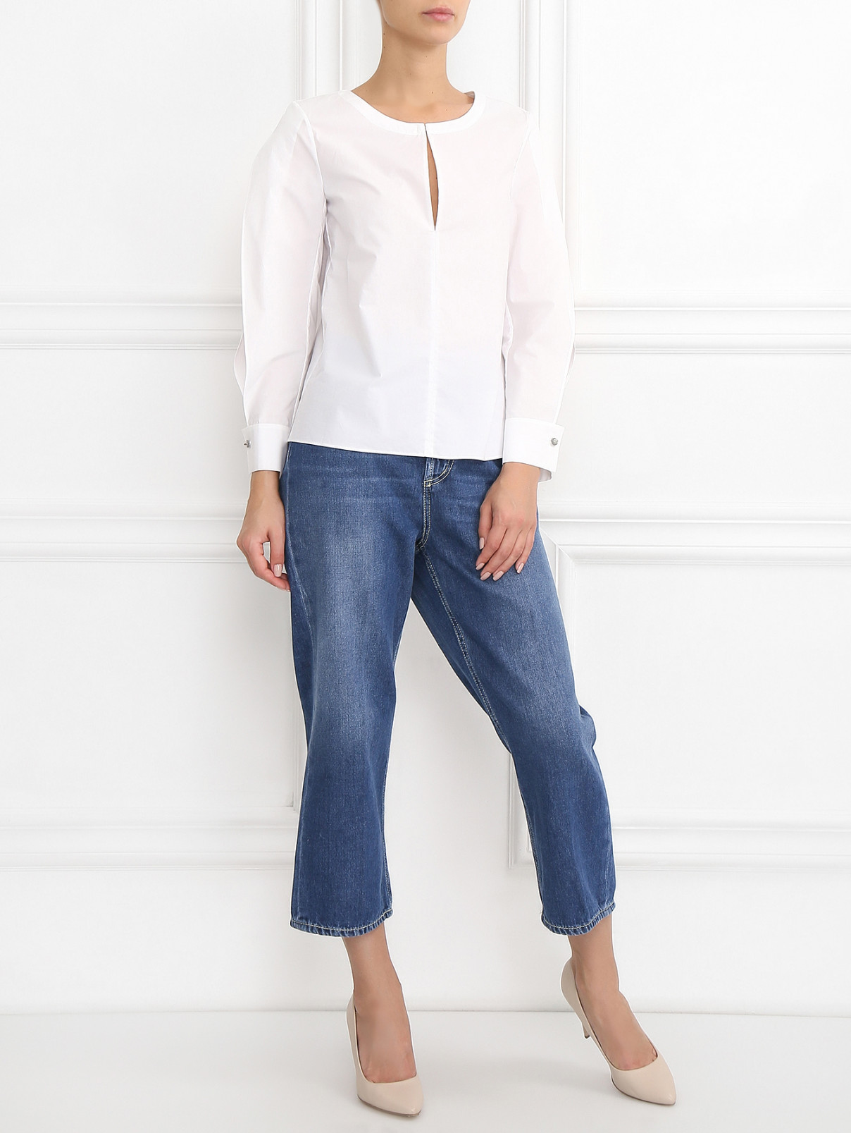 Блуза из хлопка с длинными рукавами Dorothee Schumacher  –  Модель Общий вид  – Цвет:  Белый