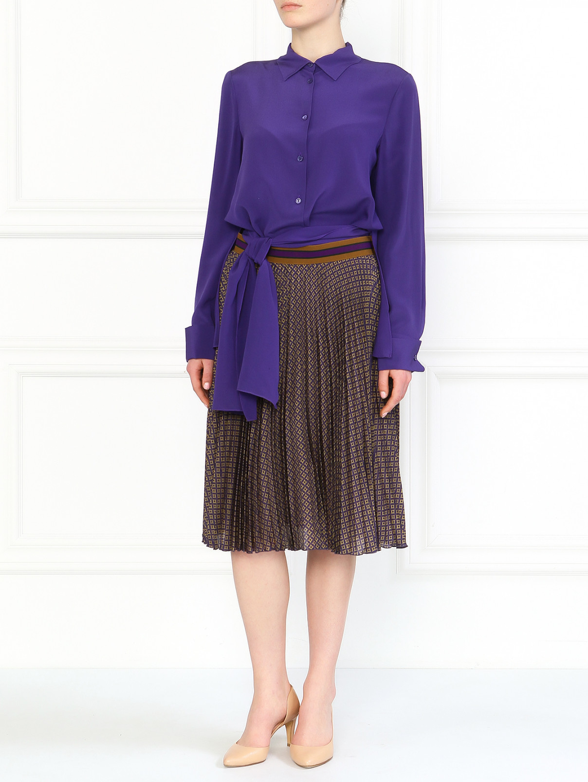 Шелковая блуза с бантом Alberta Ferretti  –  Модель Общий вид  – Цвет:  Фиолетовый
