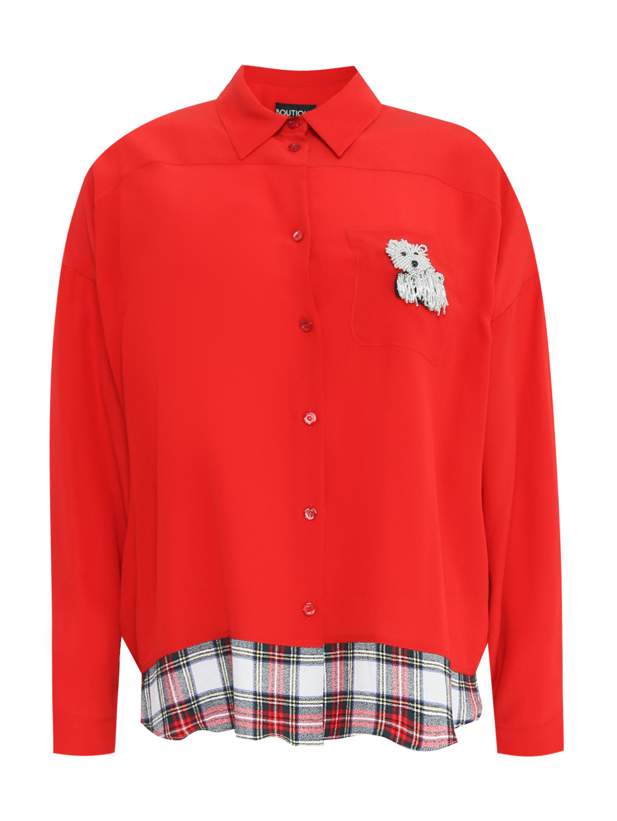Блуза из шелка свободного кроя с контрастной отделкой Moschino Boutique  –  Общий вид  – Цвет:  Красный