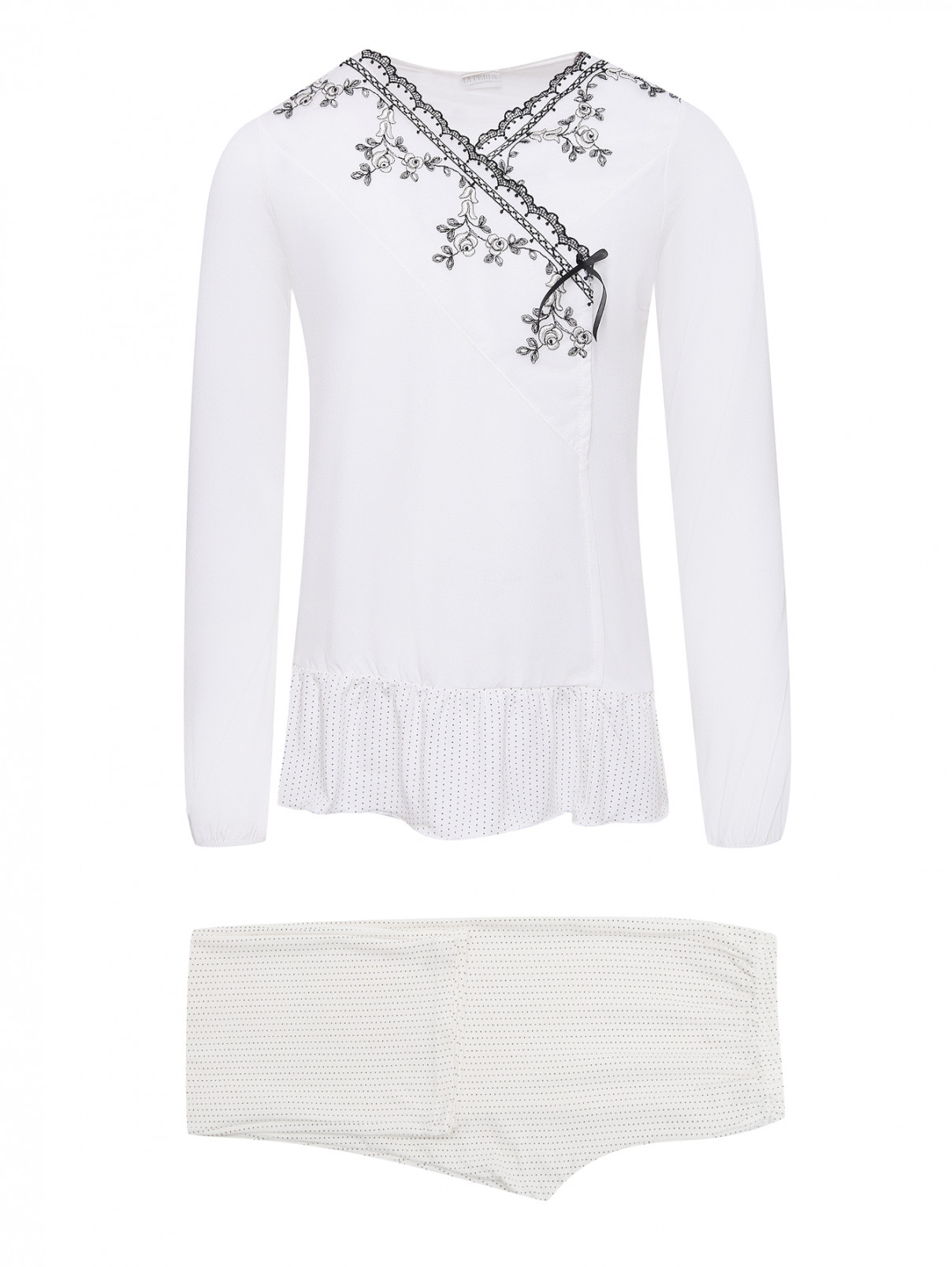 Пижама трикотажная с кружевом La Perla  –  Общий вид  – Цвет:  Белый
