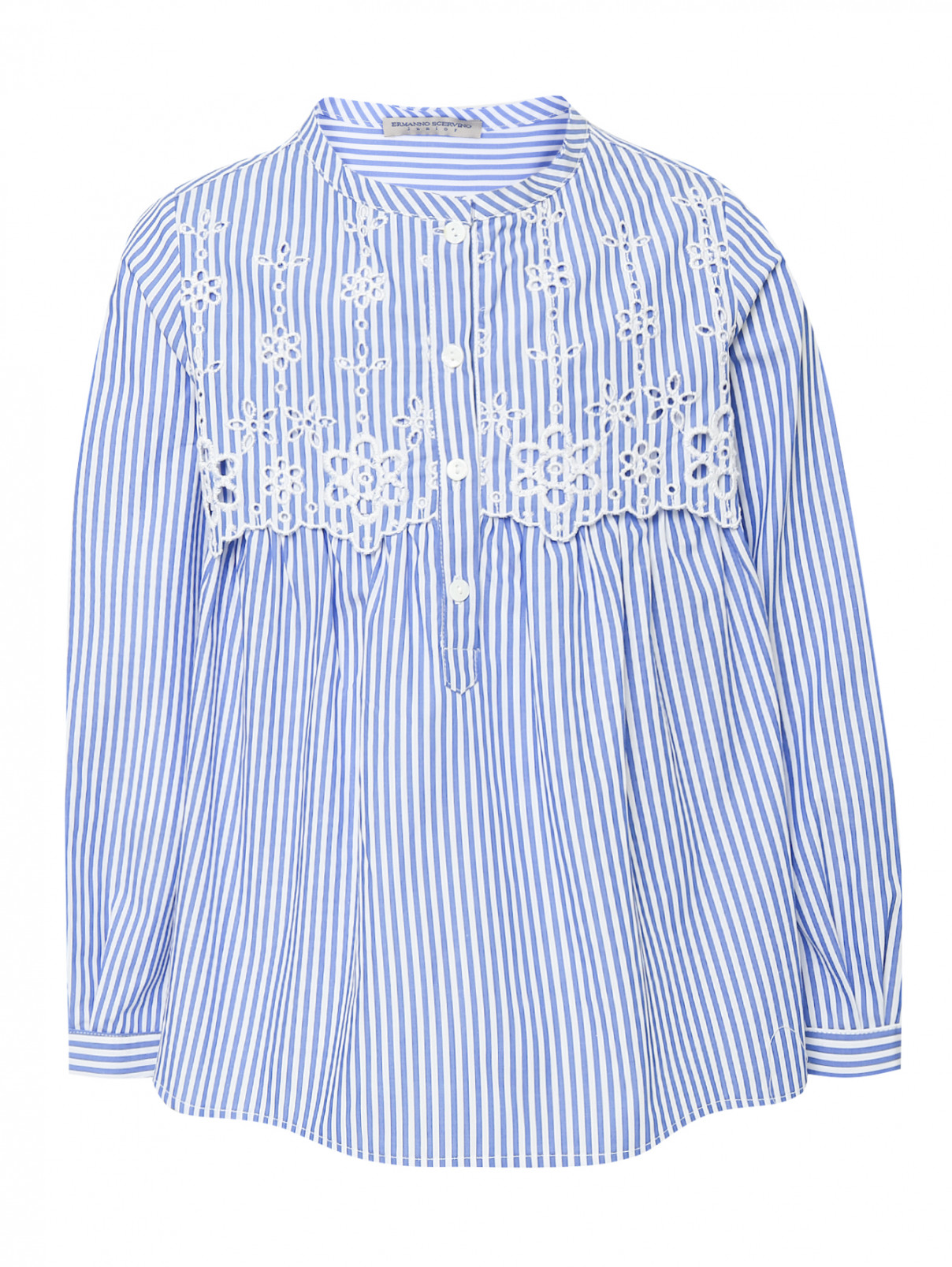 Блуза из хлопка свободного кроя с узором "полоска" Ermanno Scervino Junior  –  Общий вид  – Цвет:  Узор
