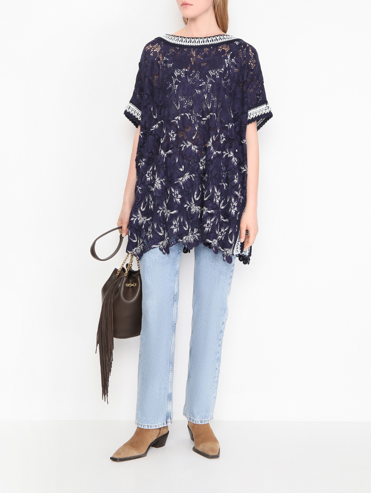 Вязаная туника с узором Ermanno Scervino  –  МодельОбщийВид  – Цвет:  Синий