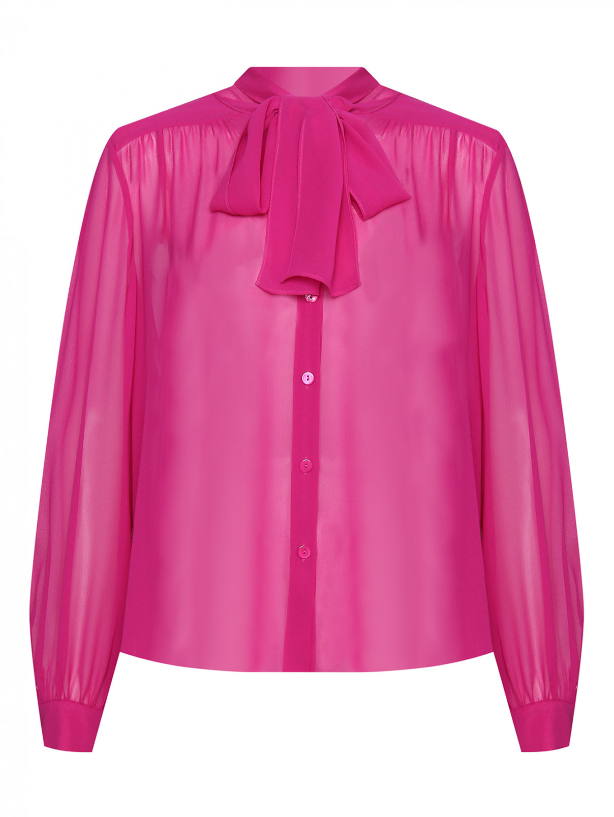Блуза из шелка однотонная с бантом Luisa Spagnoli  –  Общий вид  – Цвет:  Фиолетовый