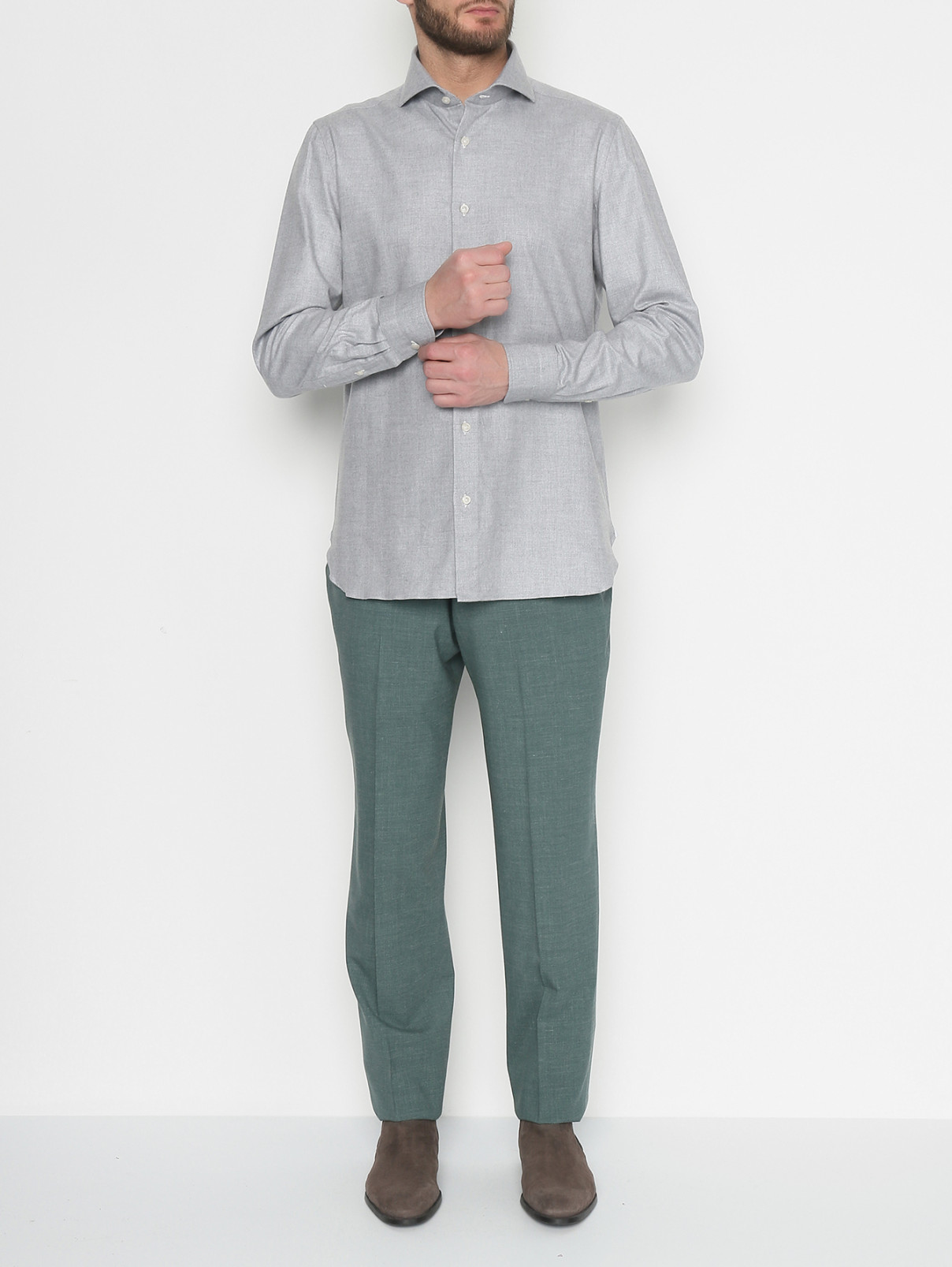 Однотонная рубашка из смешанного хлопка Giampaolo  –  МодельОбщийВид  – Цвет:  Серый