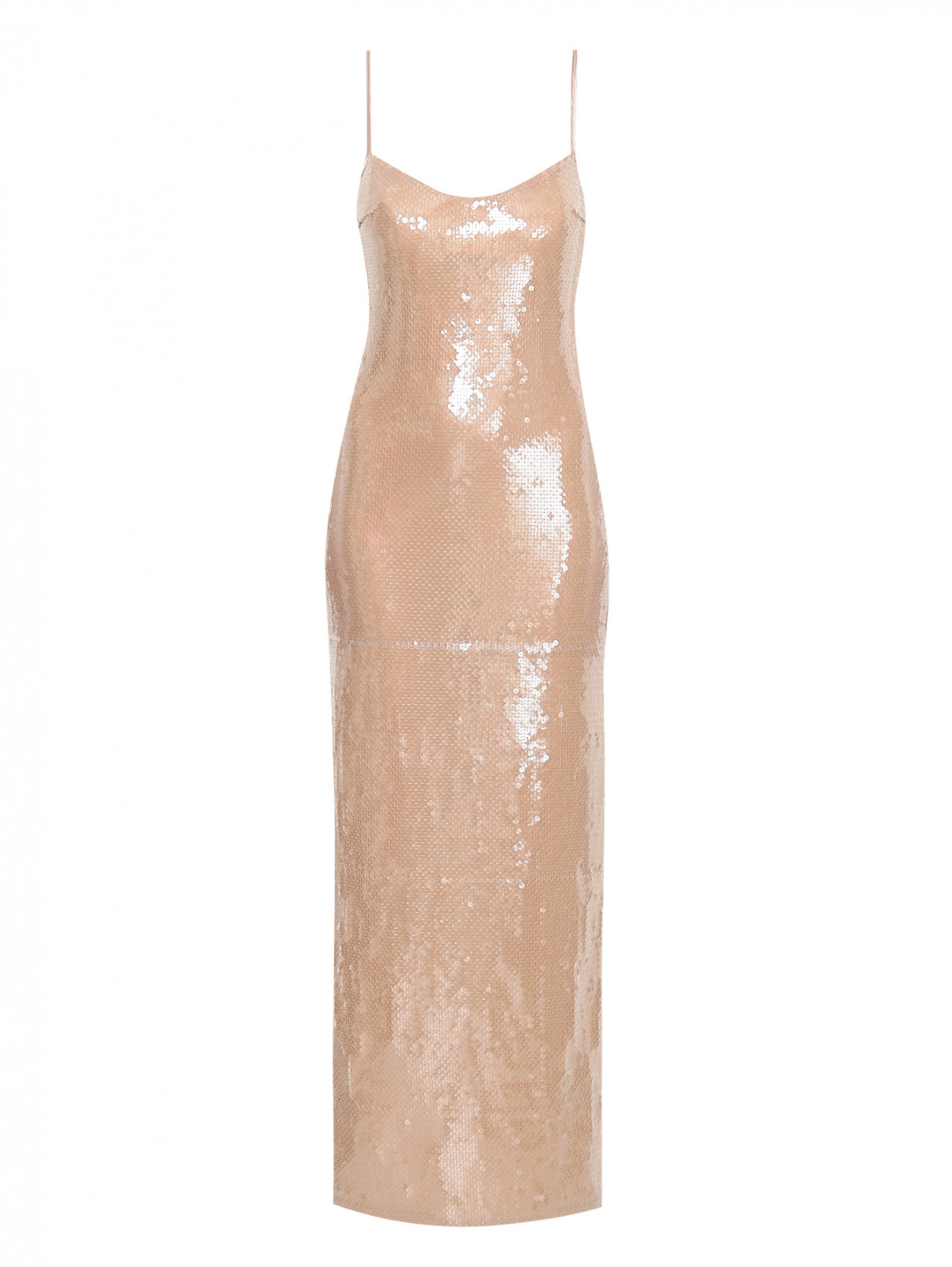 Платье однотонное в пайетках Galvan London  –  Общий вид  – Цвет:  Бежевый