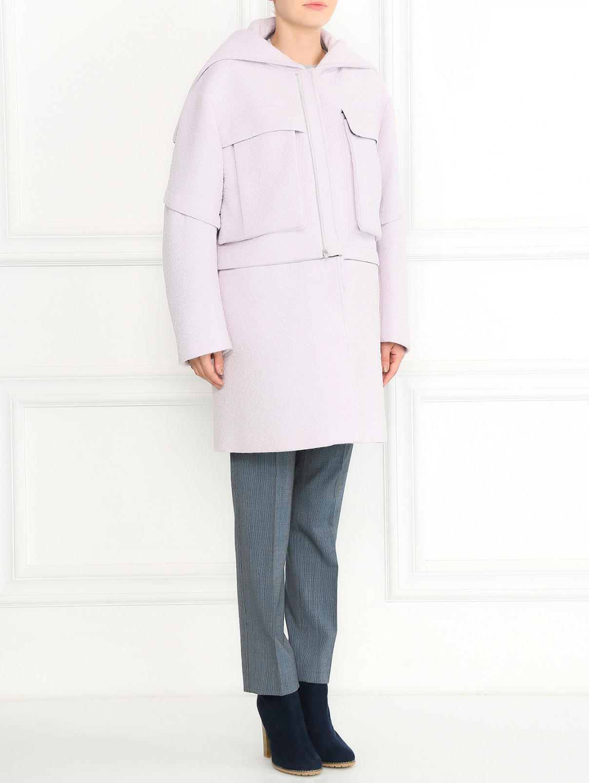 Пальто-трансформер из шерсти с накладными карманами Kenzo  –  Модель Общий вид  – Цвет:  Фиолетовый