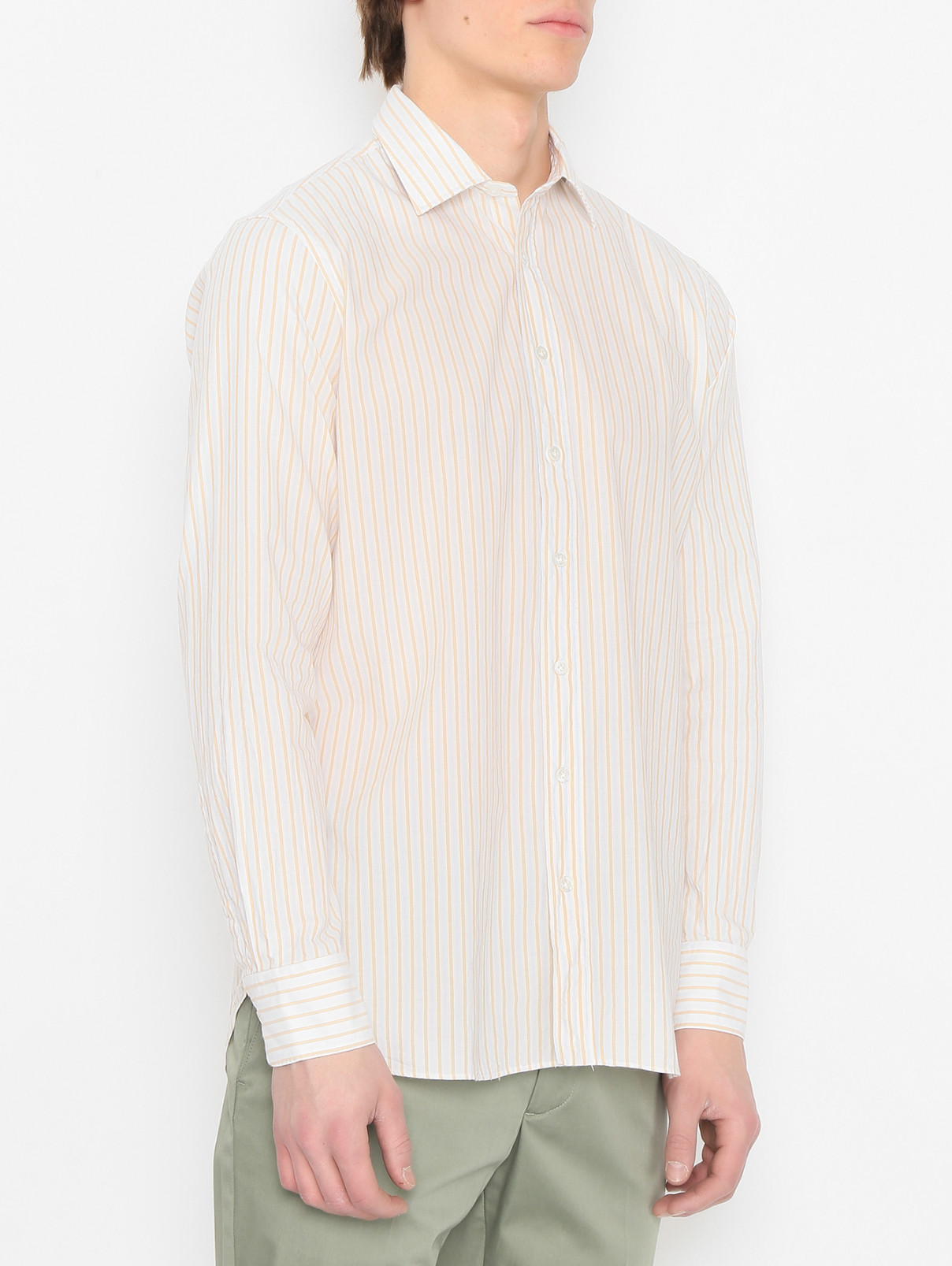 Рубашка из хлопка с узором полоска LARDINI  –  МодельВерхНиз  – Цвет:  Узор
