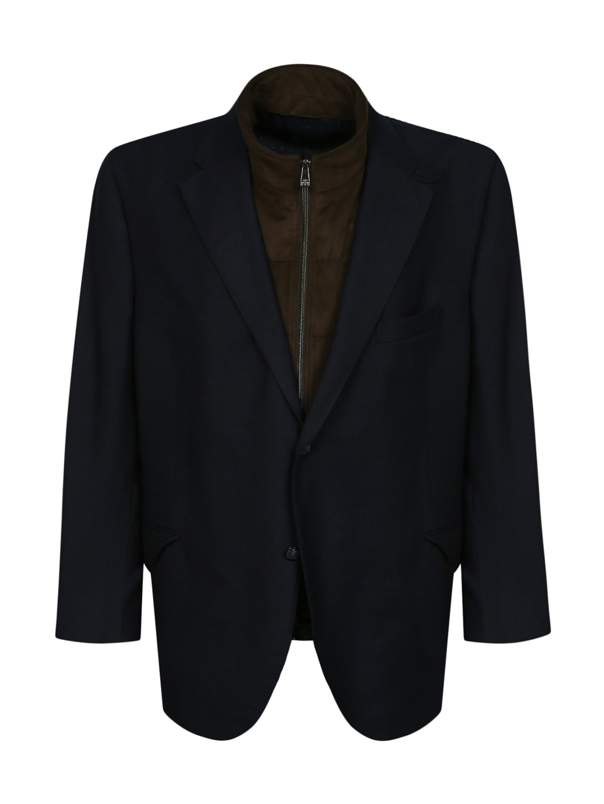 Пиджак однобортный из шерсти с кожаным подкладом Corneliani  –  Общий вид  – Цвет:  Синий