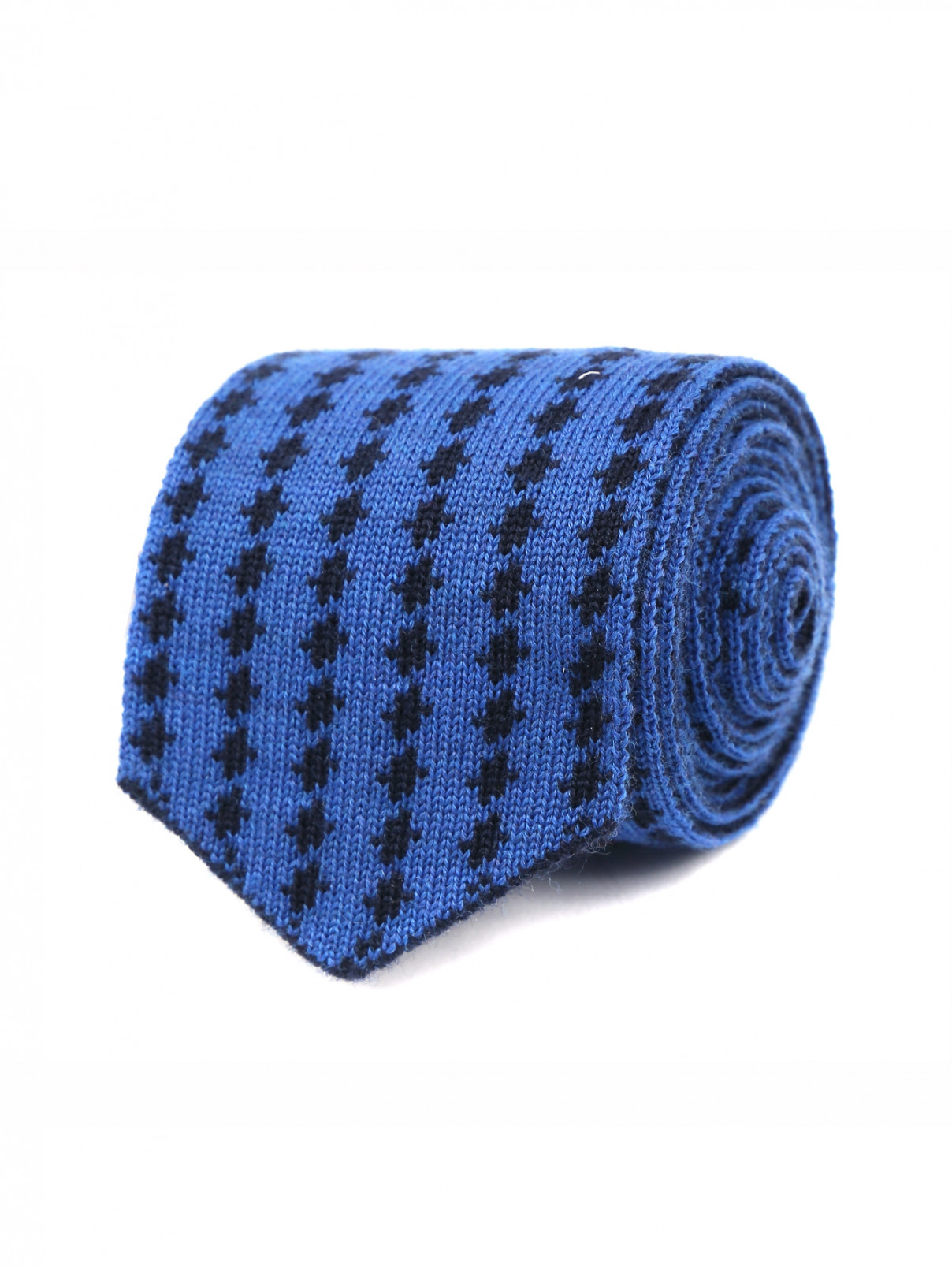 Галстук трикотажный из шерсти с узором Etro  –  Общий вид  – Цвет:  Синий