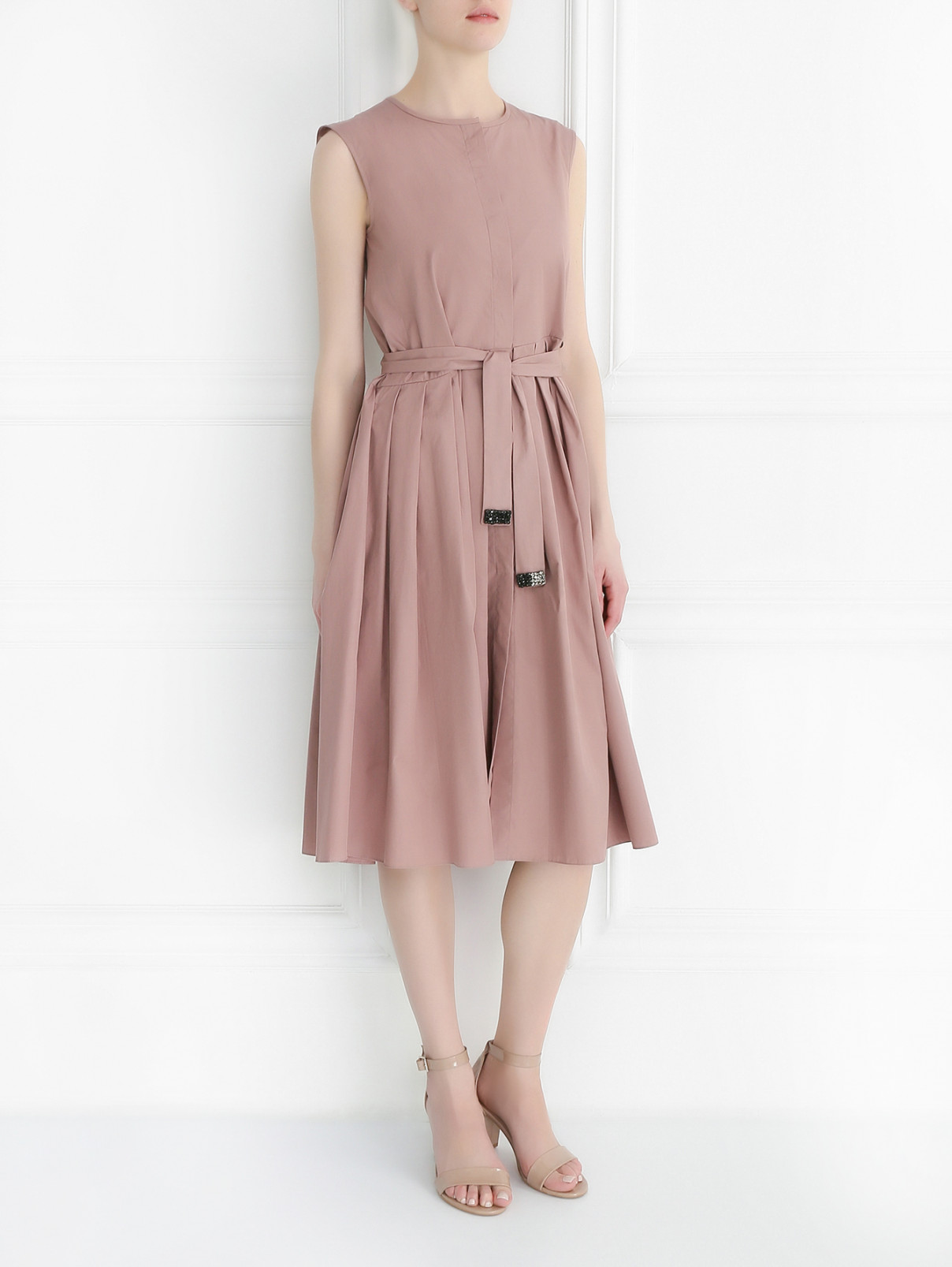 Платье из хлопка без рукавов S Max Mara  –  Модель Общий вид  – Цвет:  Розовый