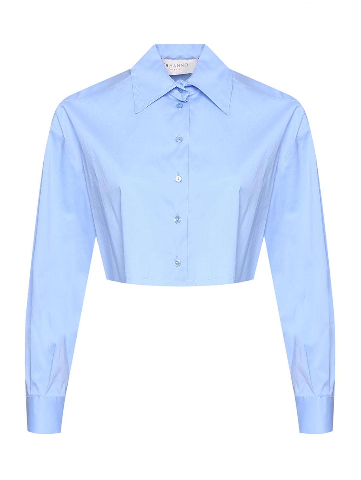 Укороченная рубашка из хлопка с логотипом Ermanno Firenze  –  Общий вид  – Цвет:  Синий