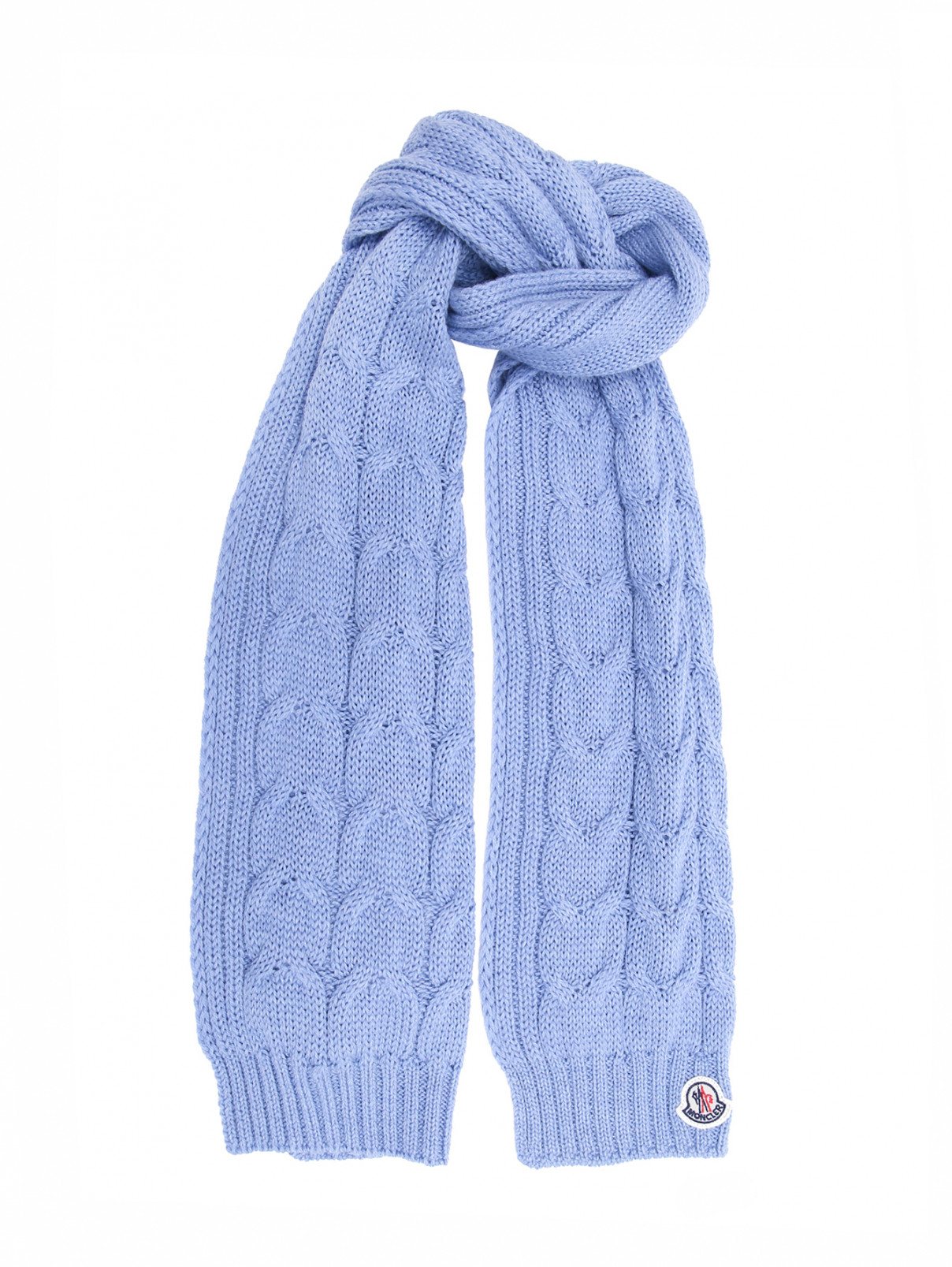 Шерстяной шарф с аппликацией Moncler  –  Общий вид  – Цвет:  Синий