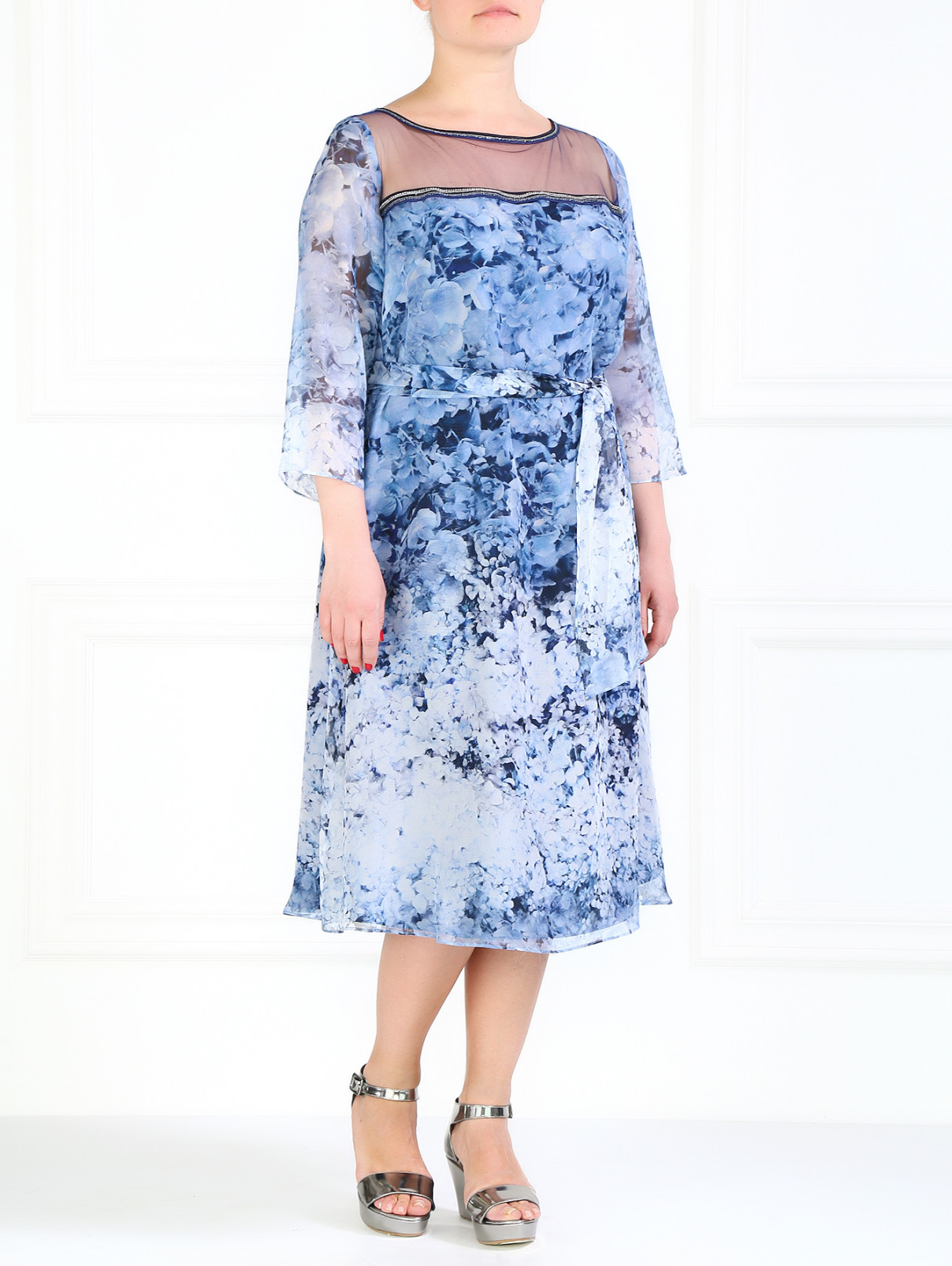 Шелковое платье с цветочным принтом Marina Rinaldi  –  Общий вид  – Цвет:  Узор