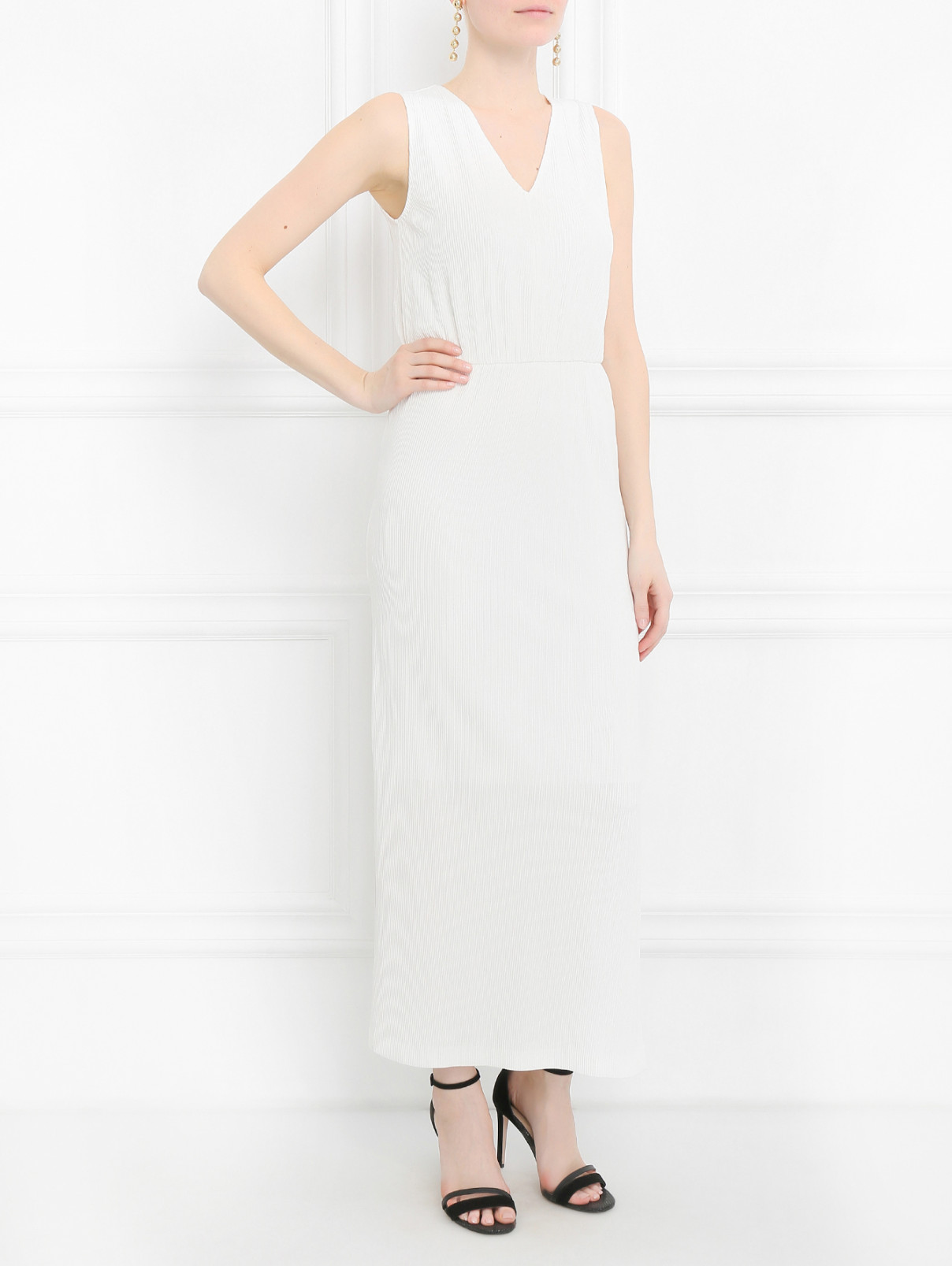 Плиссированное платье-макси без рукавов Max Mara  –  Модель Общий вид  – Цвет:  Белый