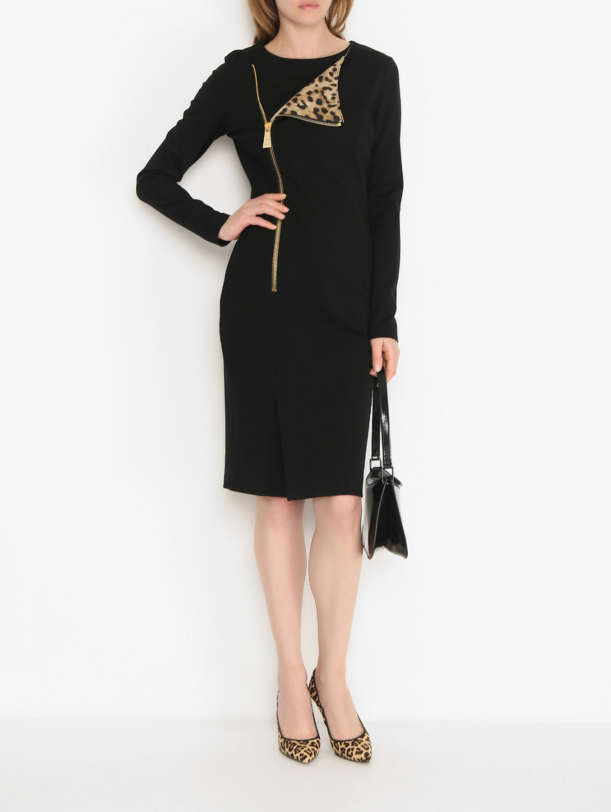 Платье трикотажное с декоративным элементом Cavalli class  –  МодельОбщийВид  – Цвет:  Черный