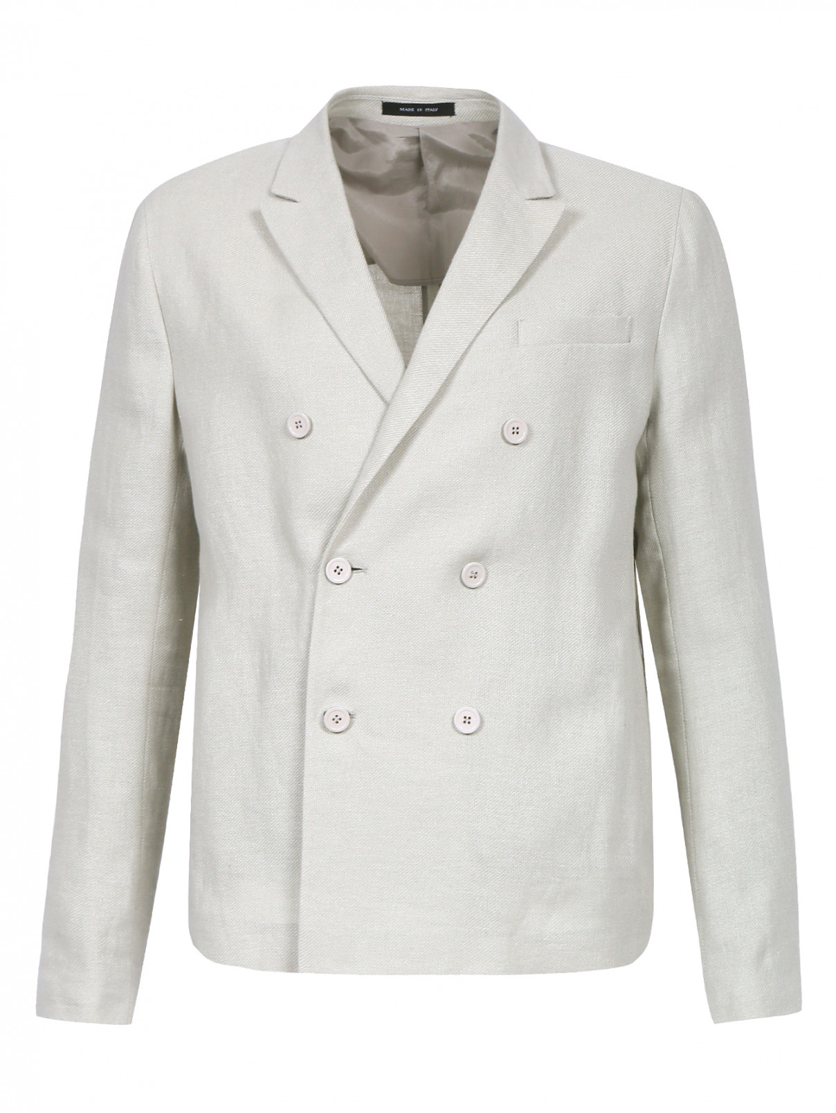Двубортный пиджак из льна Emporio Armani  –  Общий вид  – Цвет:  Бежевый