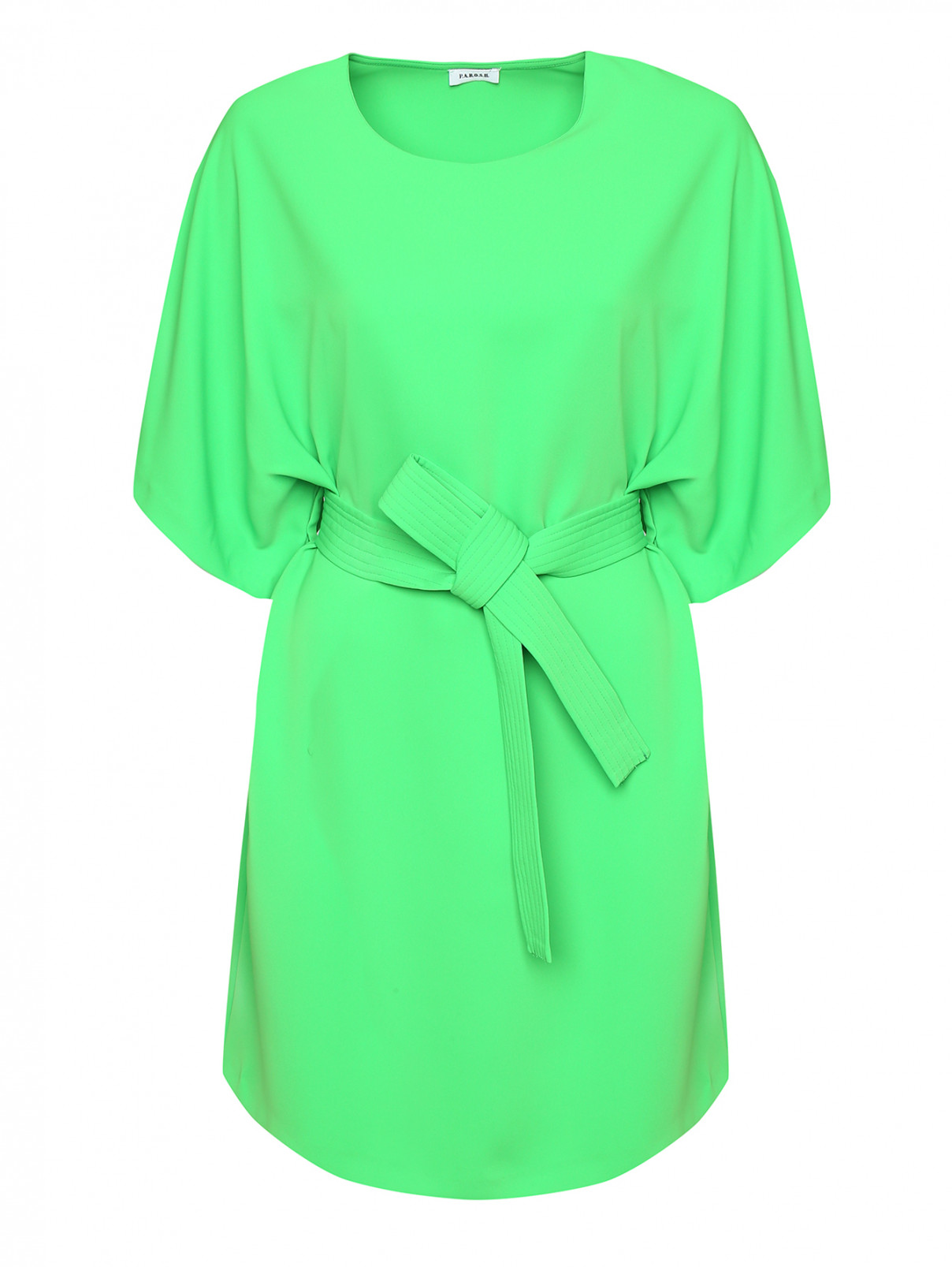 Платье минималистичное с поясом P.A.R.O.S.H.  –  Общий вид  – Цвет:  Зеленый