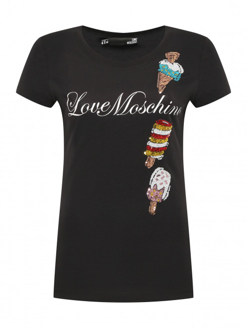 Футболка с круглым вырезом и пайетками Moschino Love - Общий вид