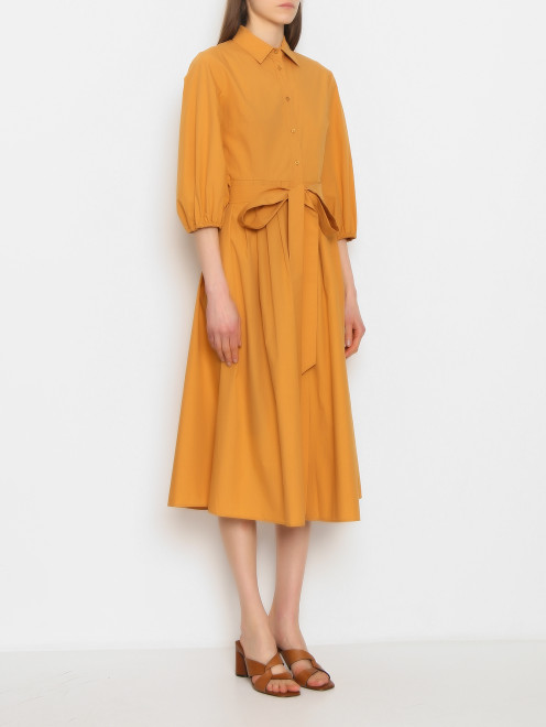 Однотонное платье-миди из хлопка Weekend Max Mara - МодельВерхНиз
