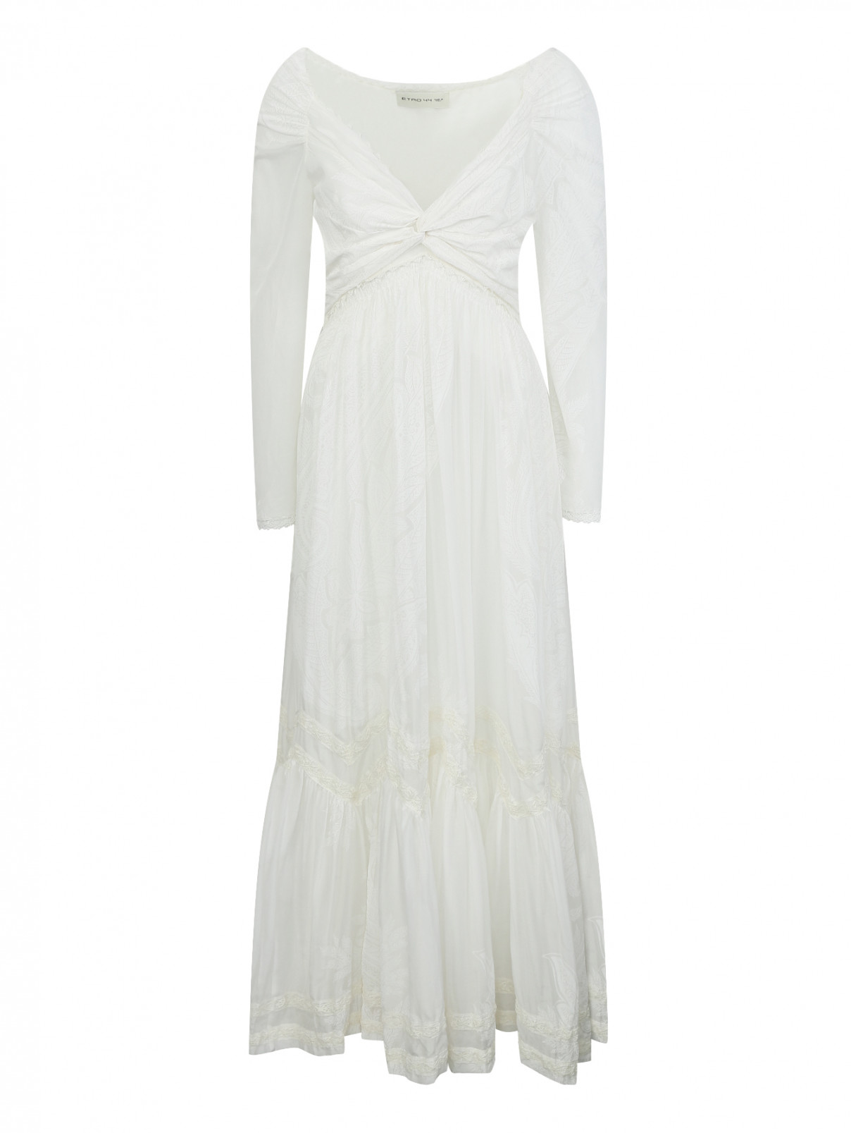 Платье-макси из хлопка и шелка Etro  –  Общий вид  – Цвет:  Белый
