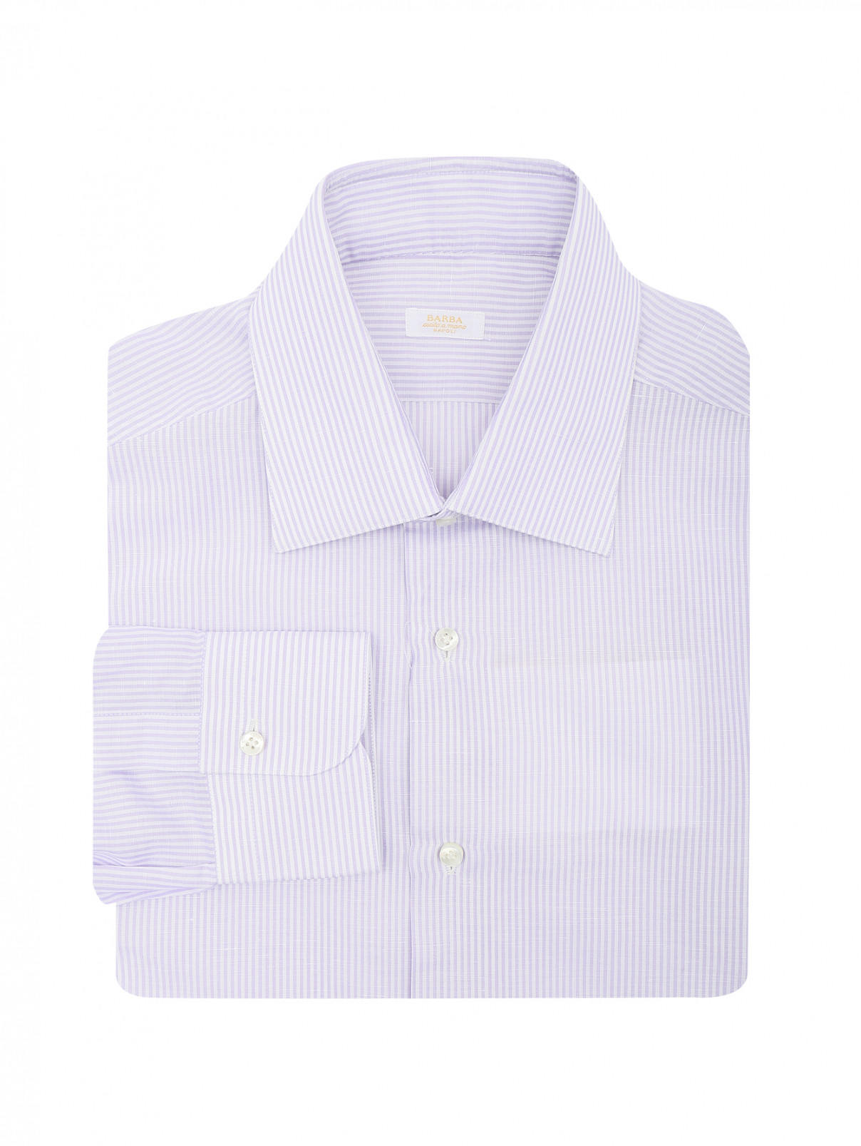 Рубашка из хлопка и льна с узором "полоска" Barba Napoli  –  Общий вид  – Цвет:  Фиолетовый