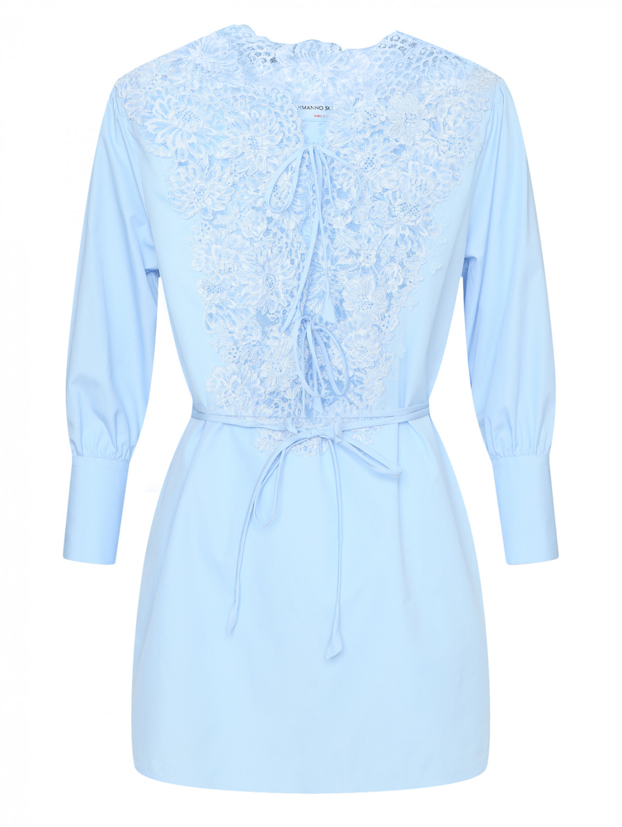 Блуза из хлопка с декором из кружева Ermanno Scervino  –  Общий вид  – Цвет:  Синий