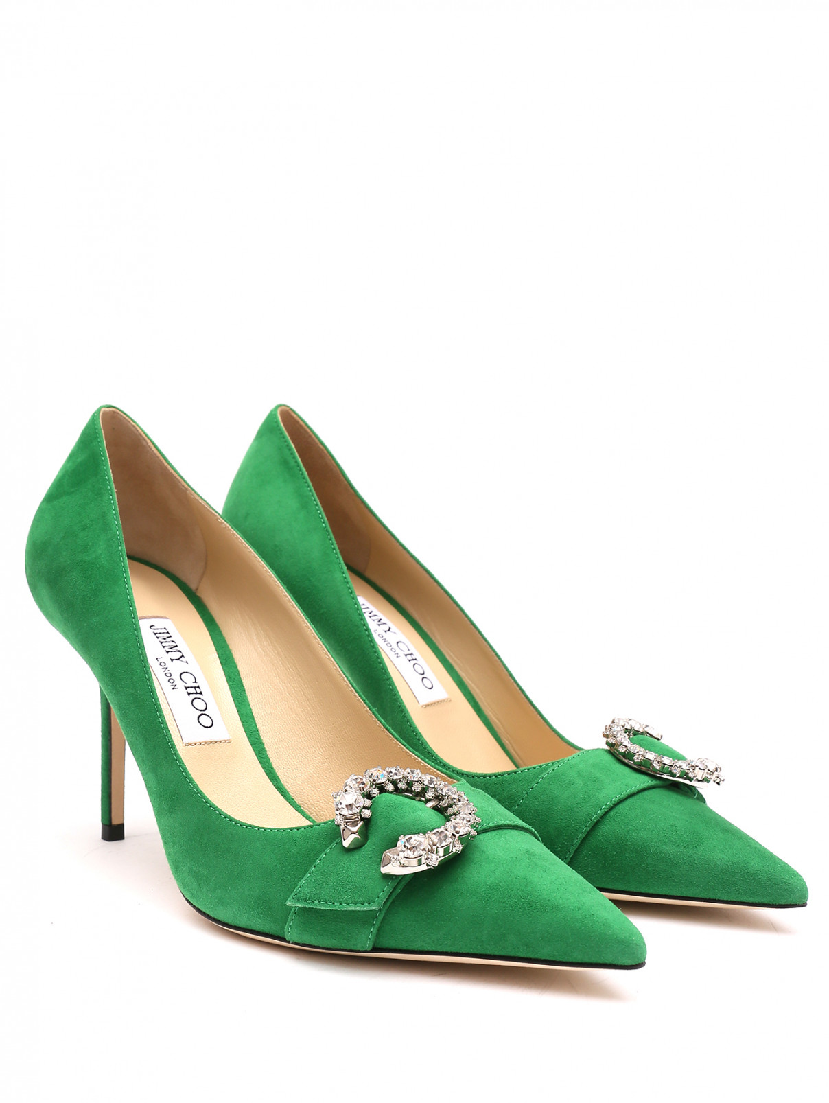 Туфли из замши декорированные кристаллами Jimmy Choo  –  Общий вид  – Цвет:  Зеленый