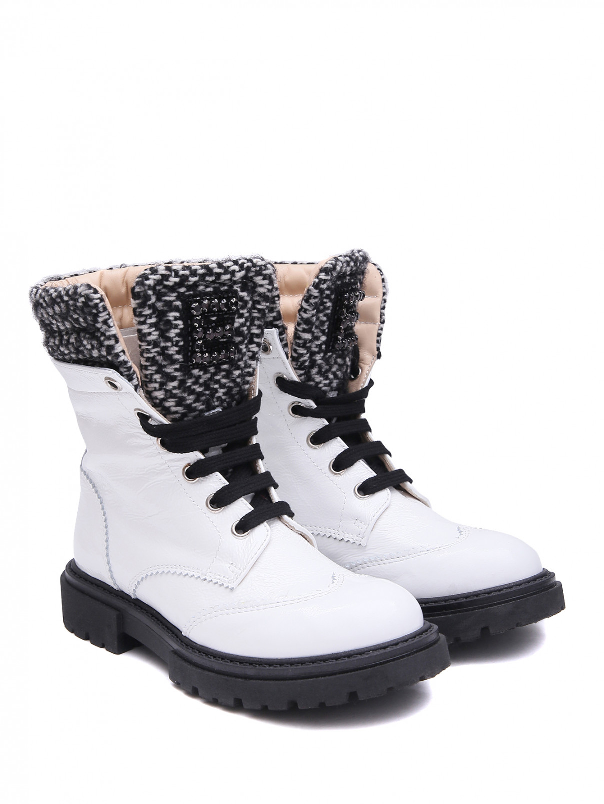 Высокие ботинки из лакированной кожи Ermanno Scervino Junior  –  Общий вид  – Цвет:  Белый