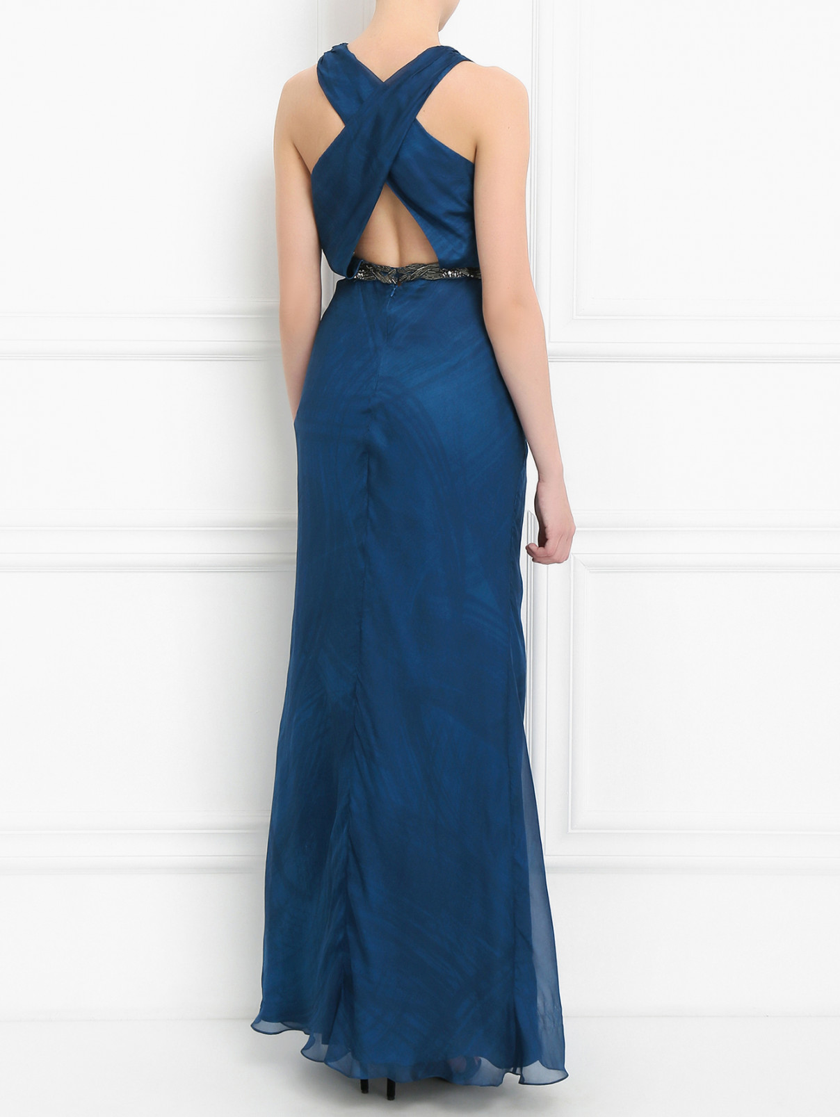 Платье из шелка декорированное стразами и кристаллами Jenny Packham  –  Модель Верх-Низ1  – Цвет:  Синий