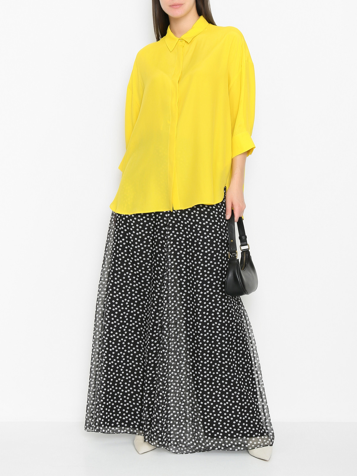Блуза из смешанного шелка на пуговицах Marina Rinaldi  –  МодельОбщийВид  – Цвет:  Желтый