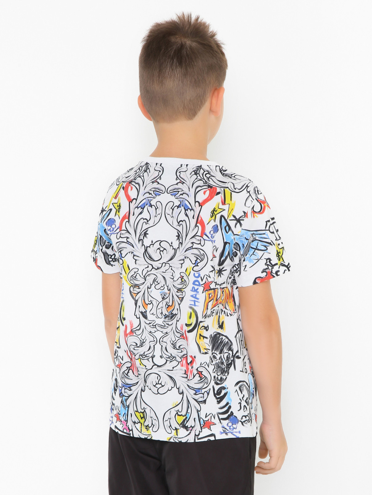 Хлопковая футболка с принтом и стразами Philipp Plein  –  МодельВерхНиз1  – Цвет:  Мультиколор