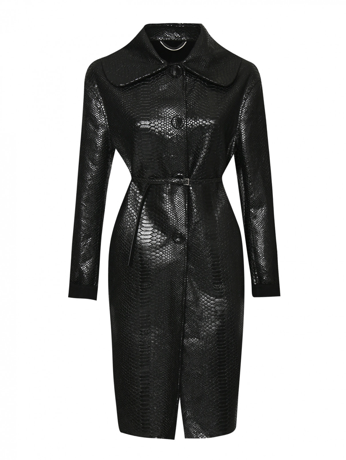 Пальто из шерсти с поясом Ermanno Scervino  –  Общий вид  – Цвет:  Черный
