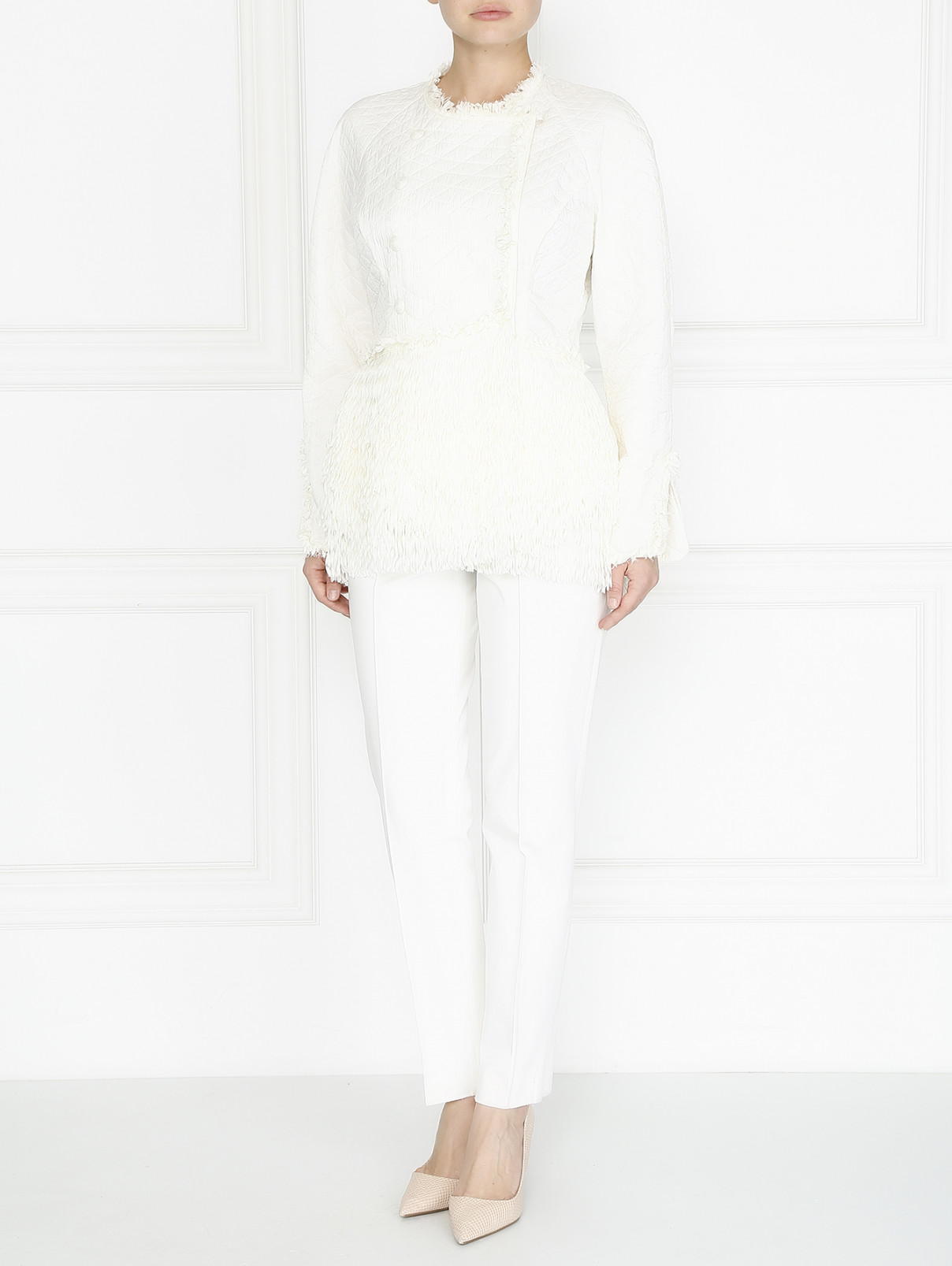 Стеганая куртка с бахромой Ermanno Scervino  –  Модель Общий вид  – Цвет:  Белый