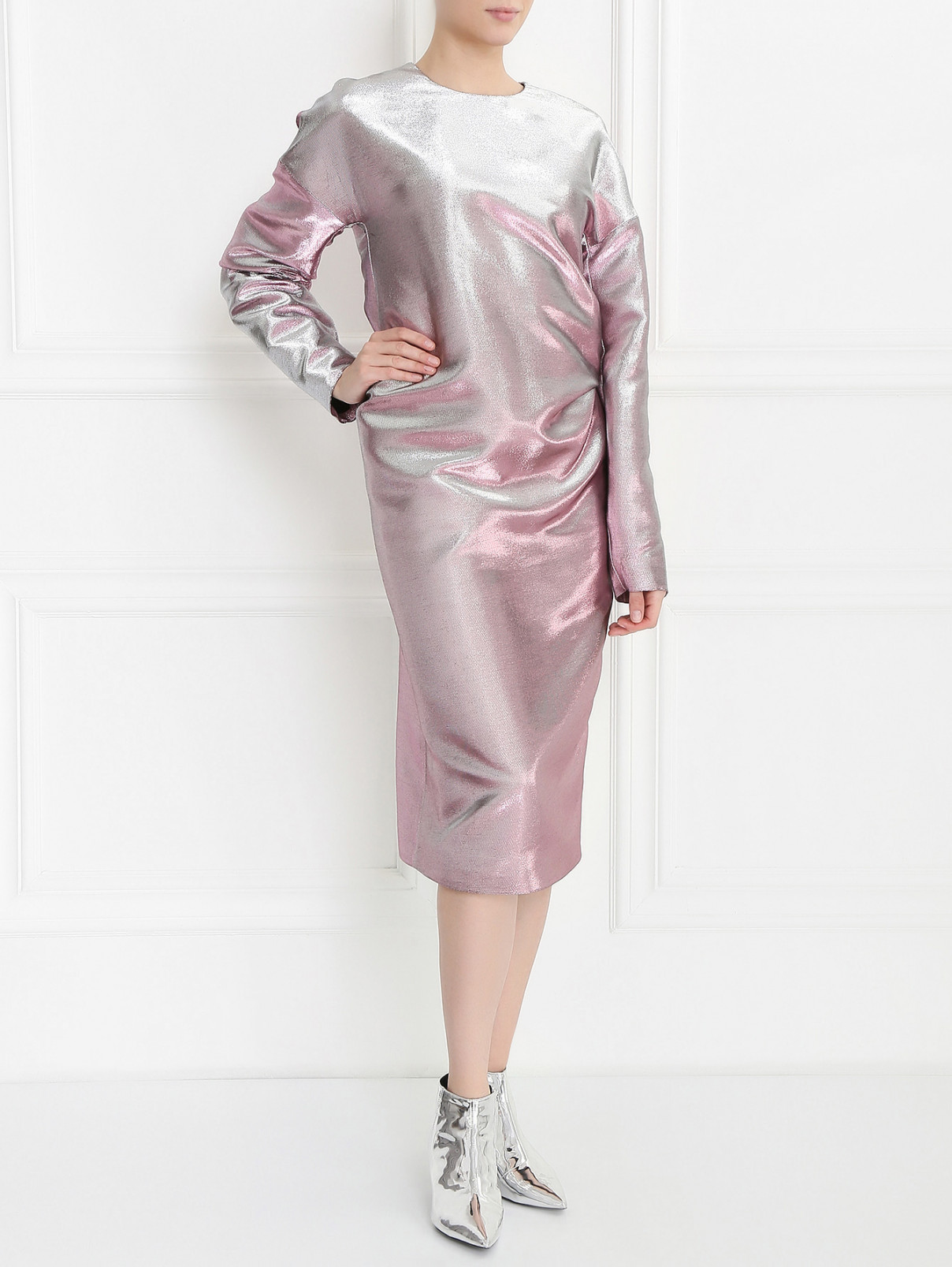 Платье-футляр с драпировкой из ткани с эффектом "металлик" Jil Sander  –  Модель Общий вид  – Цвет:  Металлик