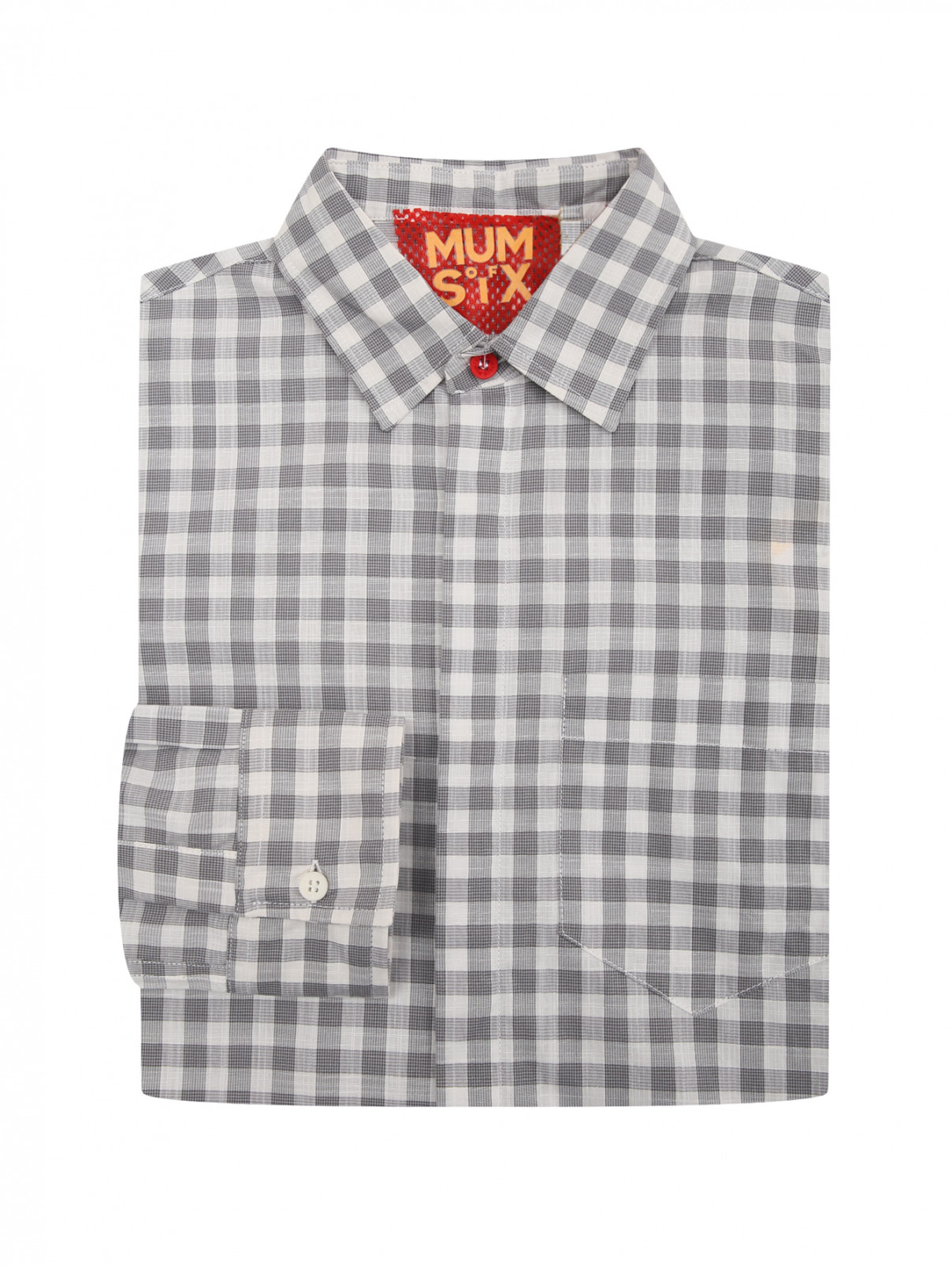 Рубашка хлопковая в клетку "виши" MumofSix  –  Общий вид  – Цвет:  Серый