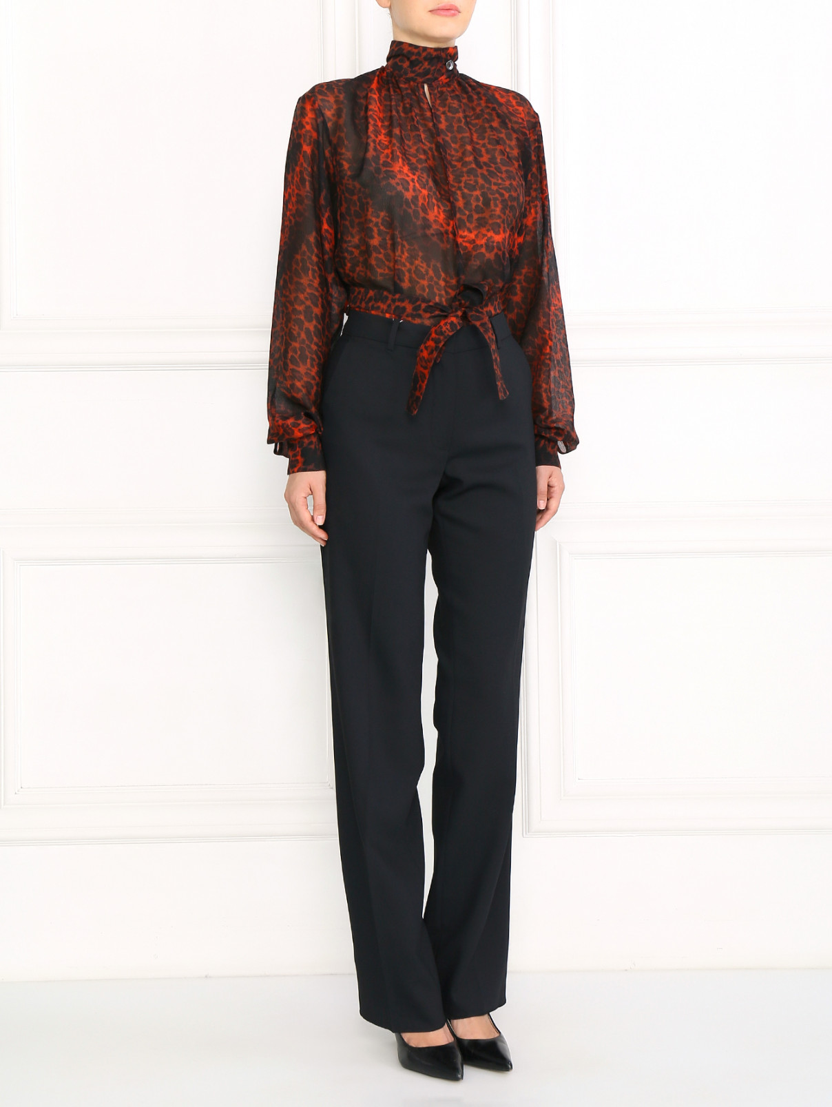 Полупрозрачная блуза из шелка с узором Jean Paul Gaultier  –  Модель Общий вид  – Цвет:  Черный