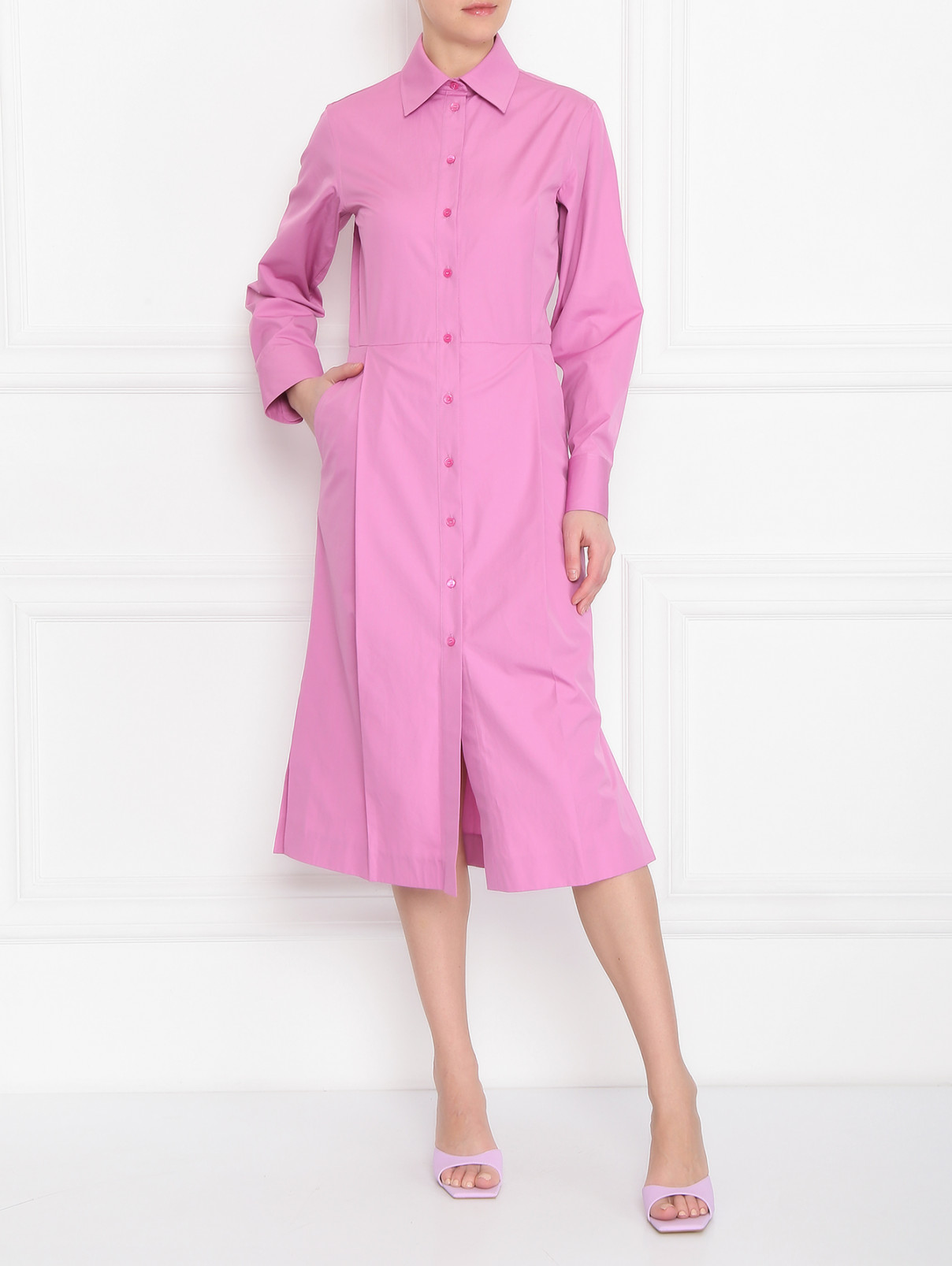 Платье-рубашка из хлопка Nina Ricci  –  МодельОбщийВид  – Цвет:  Розовый